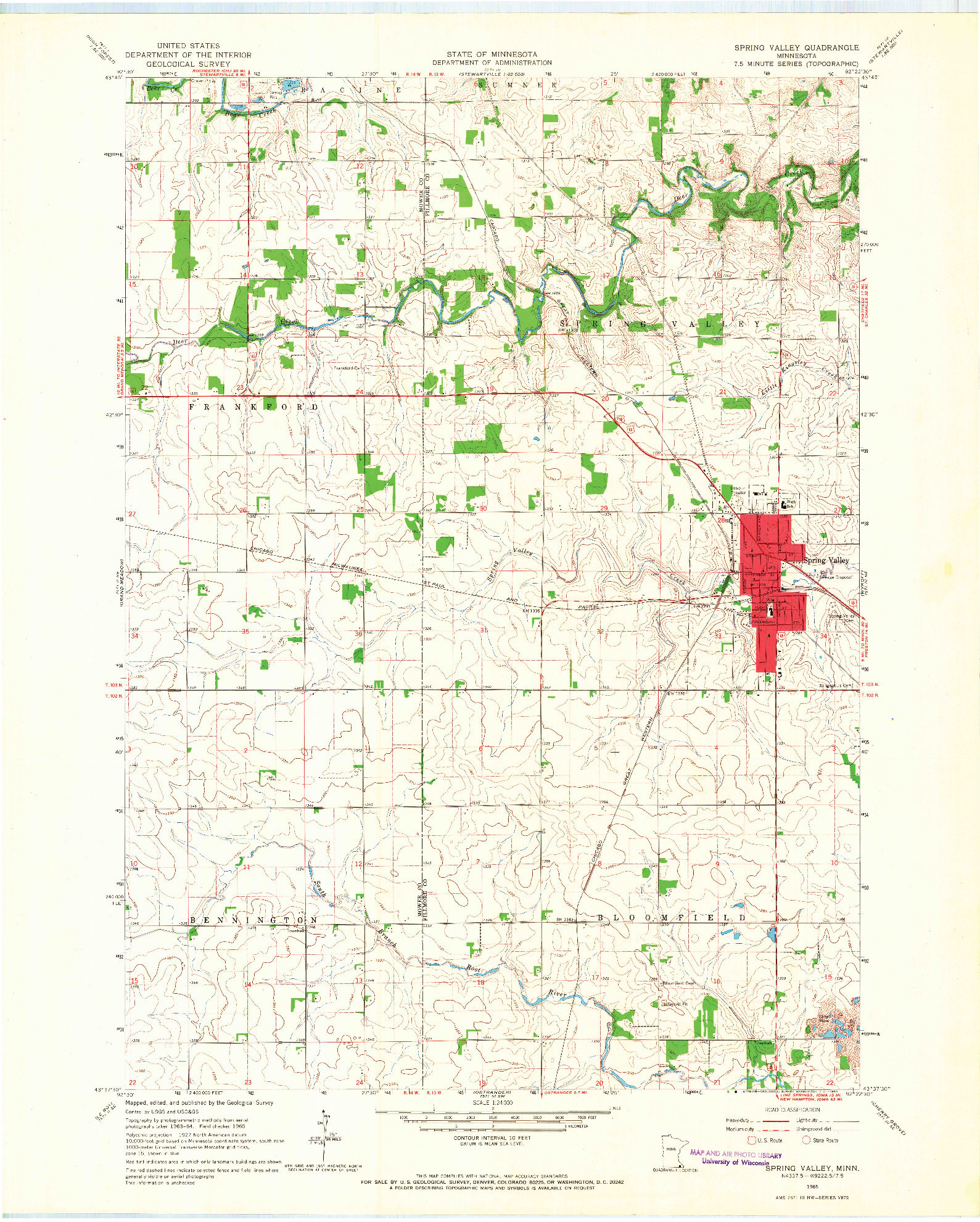 USGS 1:24000-SCALE QUADRANGLE FOR SPRING VALLEY, MN 1965