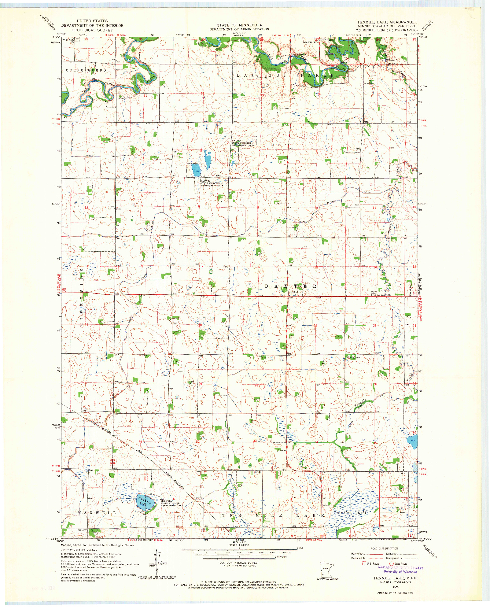 USGS 1:24000-SCALE QUADRANGLE FOR TENMILE LAKE, MN 1965