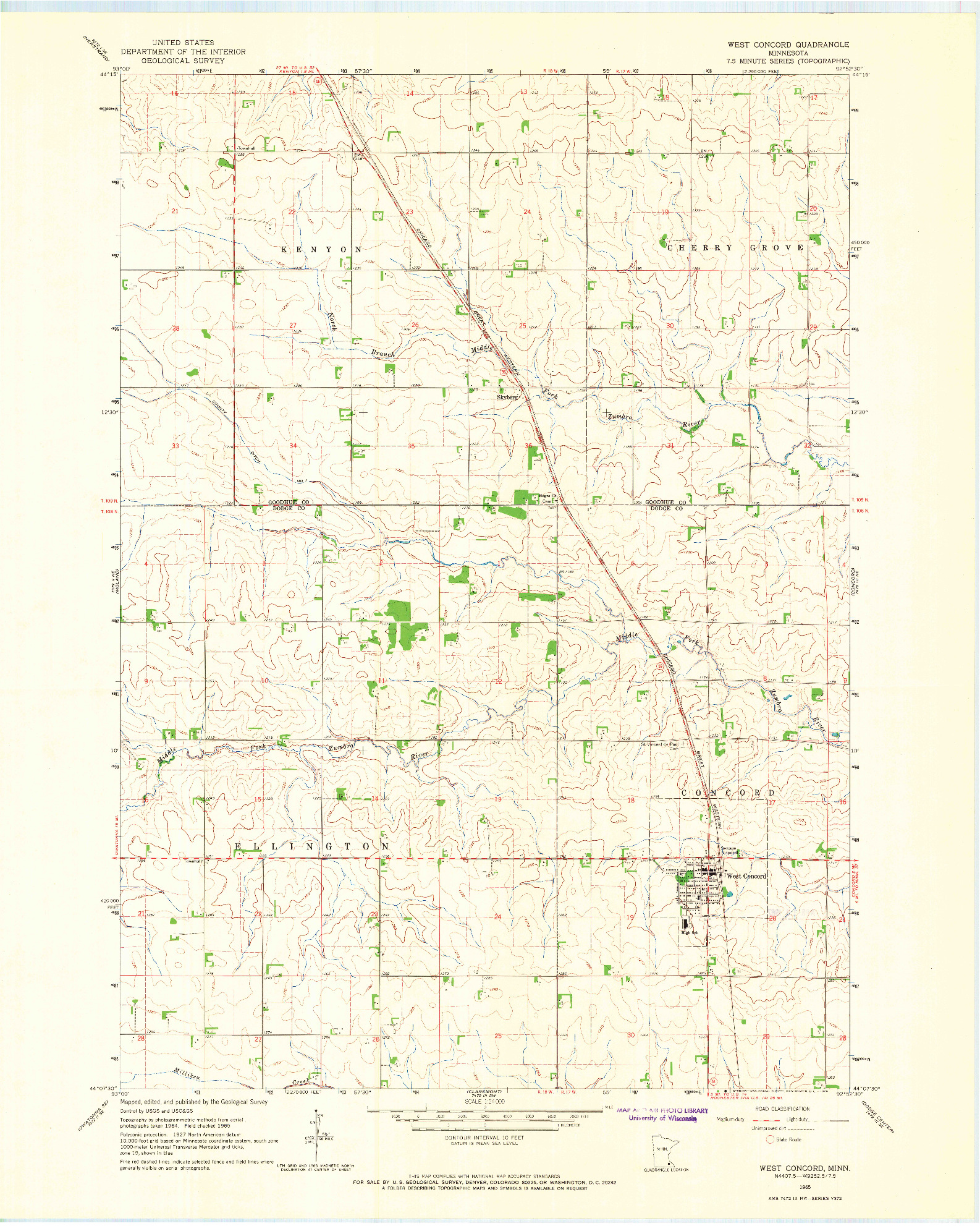USGS 1:24000-SCALE QUADRANGLE FOR WEST CONCORD, MN 1965