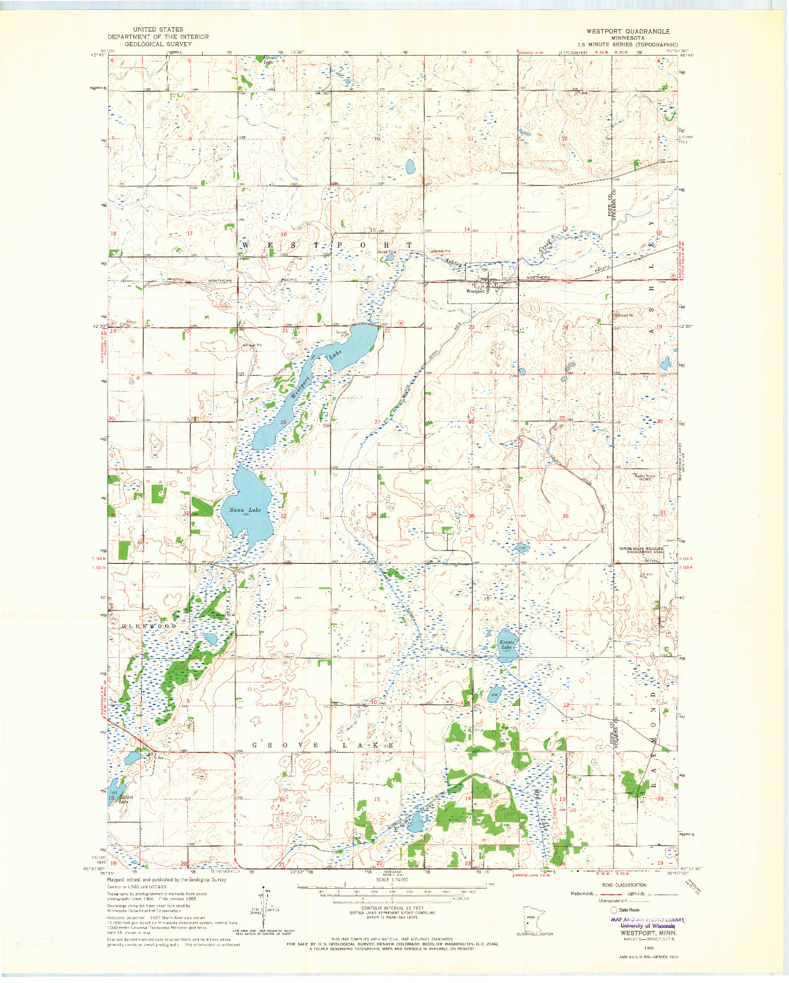 USGS 1:24000-SCALE QUADRANGLE FOR WESTPORT, MN 1965