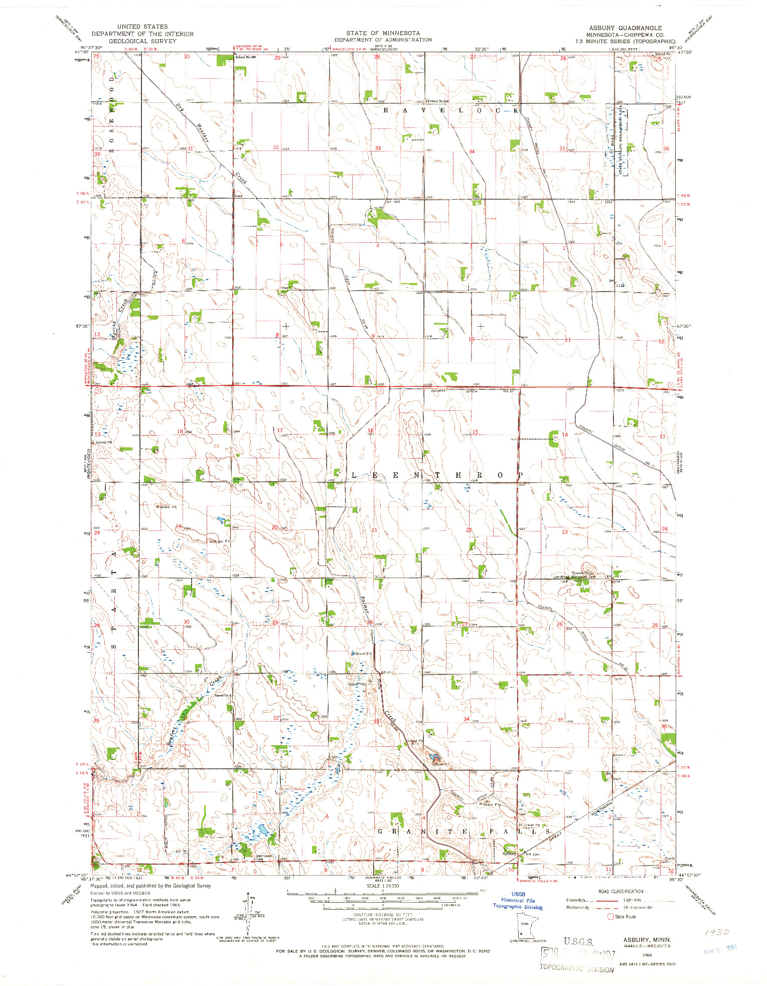 USGS 1:24000-SCALE QUADRANGLE FOR ASBURY, MN 1965