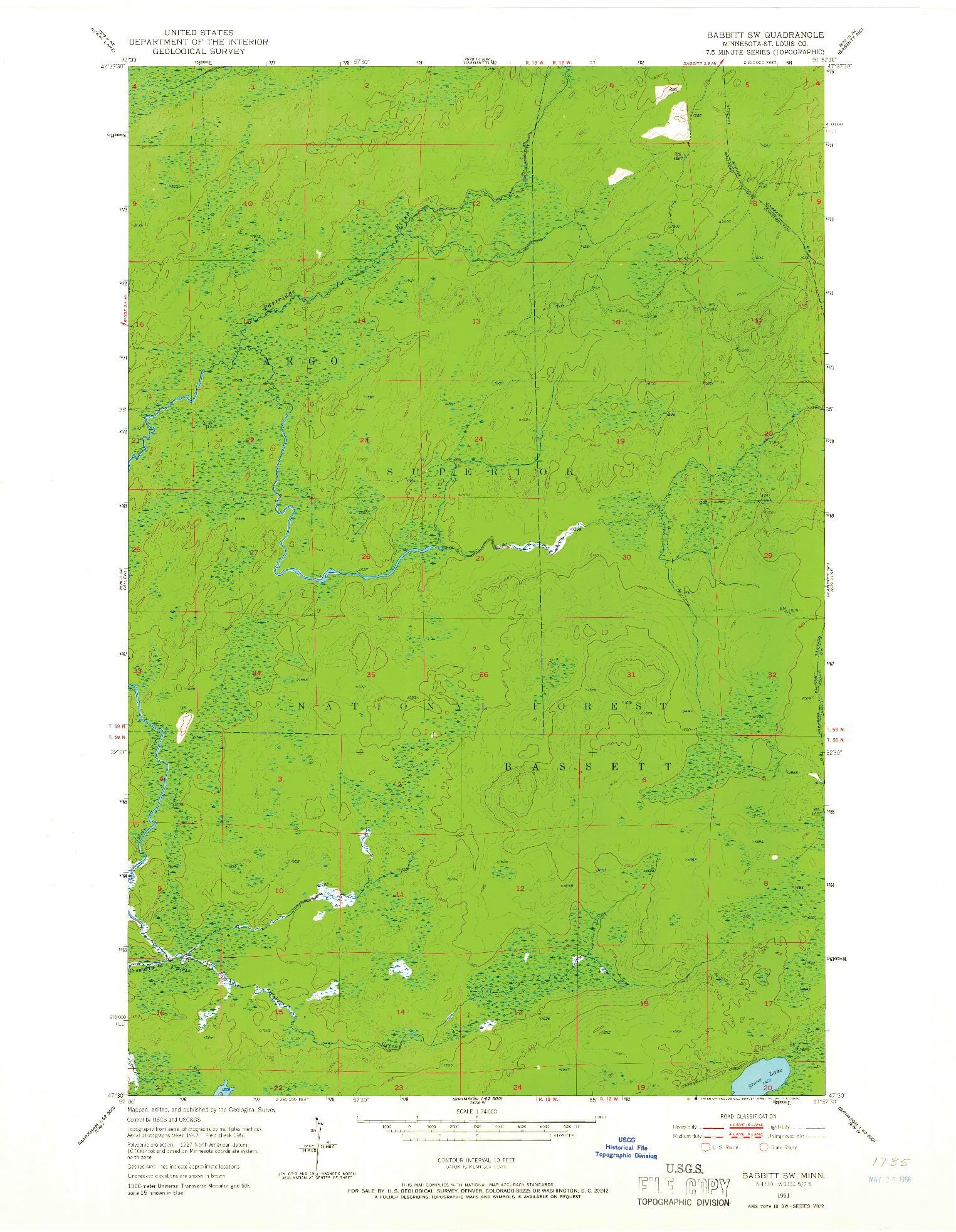 USGS 1:24000-SCALE QUADRANGLE FOR BABBITT SW, MN 1951