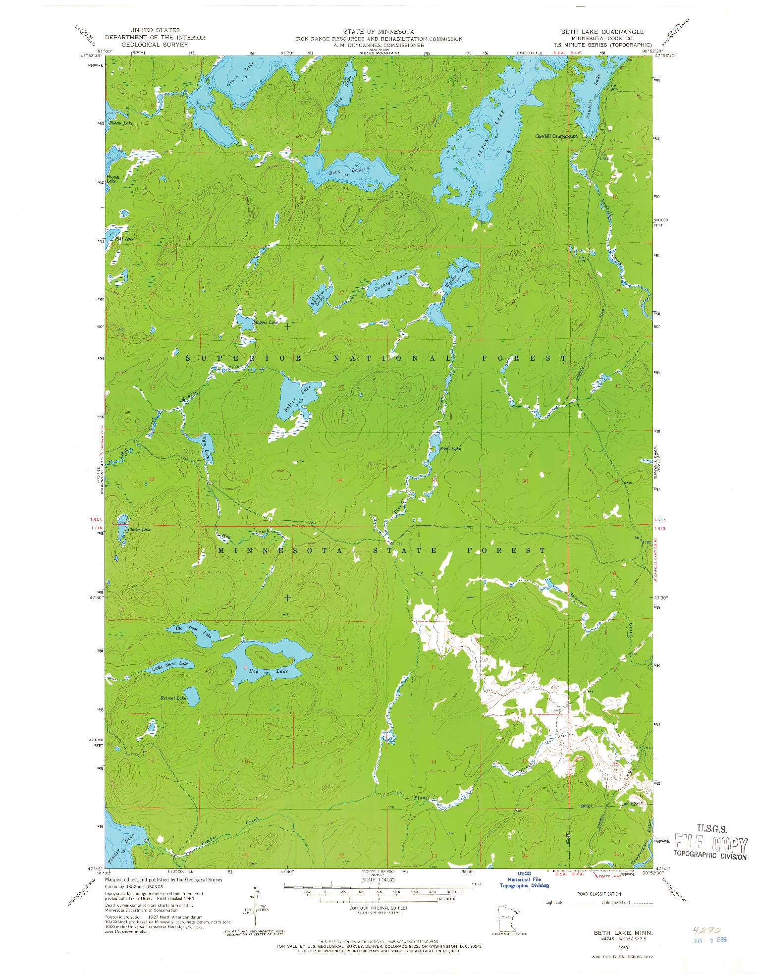 USGS 1:24000-SCALE QUADRANGLE FOR BETH LAKE, MN 1960