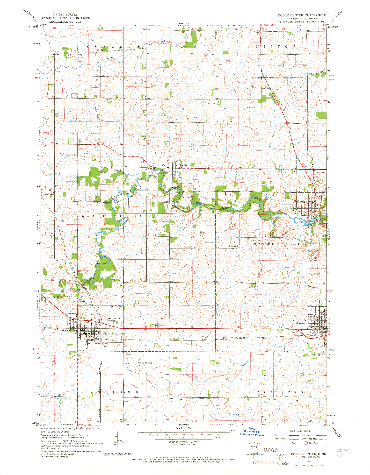 USGS 1:24000-SCALE QUADRANGLE FOR DODGE CENTER, MN 1965