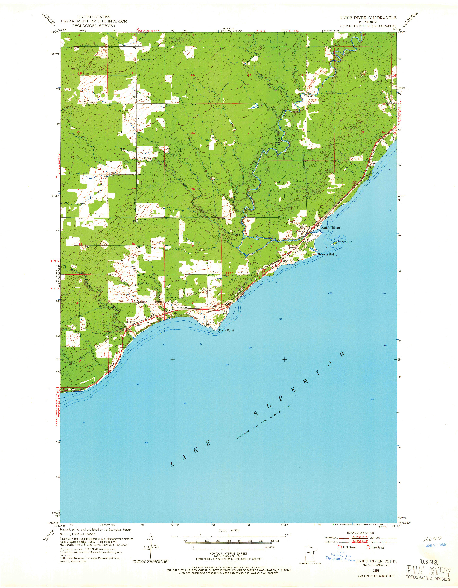 USGS 1:24000-SCALE QUADRANGLE FOR KNIFE RIVER, MN 1953