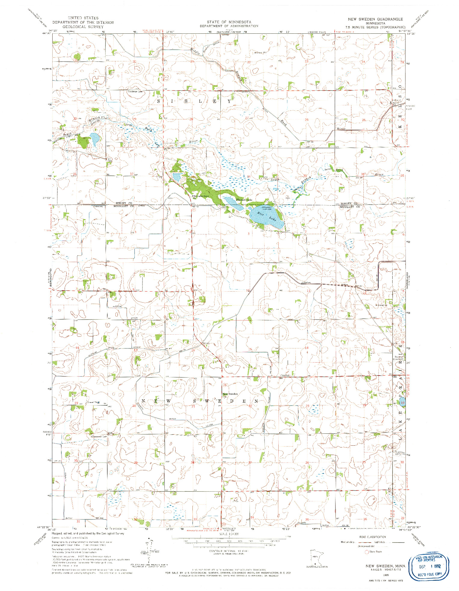 USGS 1:24000-SCALE QUADRANGLE FOR NEW SWEDEN, MN 1965