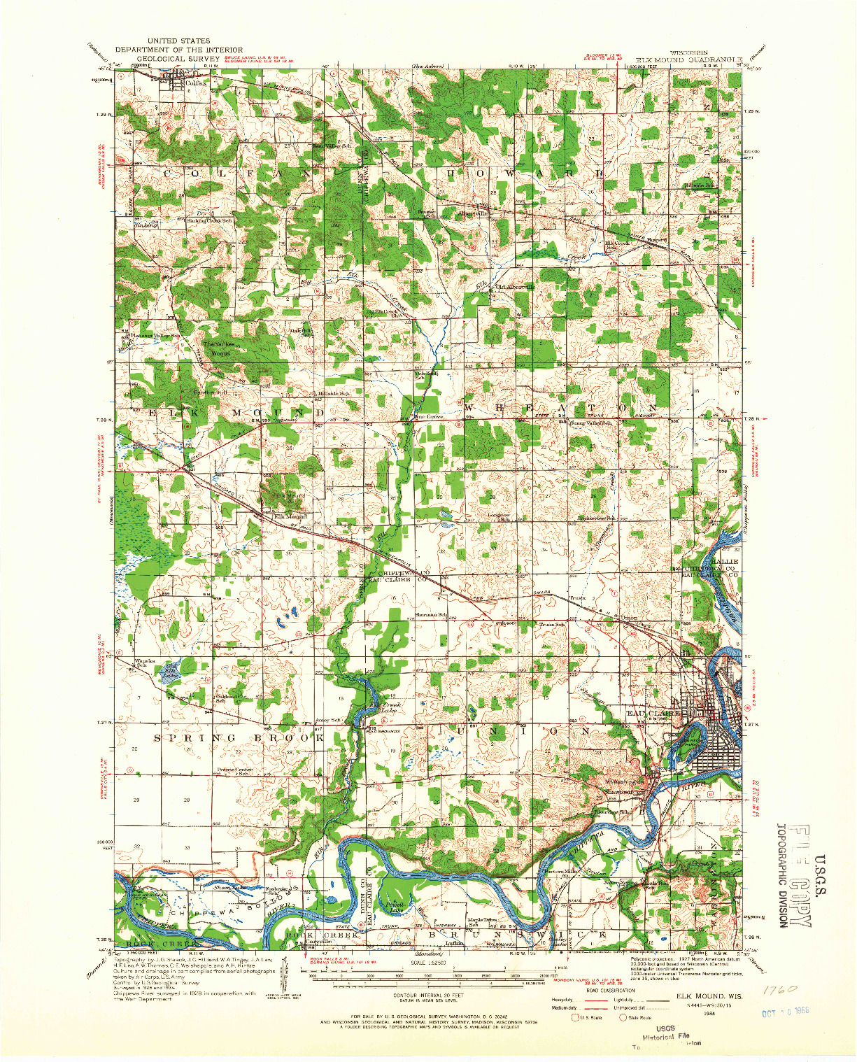 USGS 1:62500-SCALE QUADRANGLE FOR ELK MOUND, WI 1934