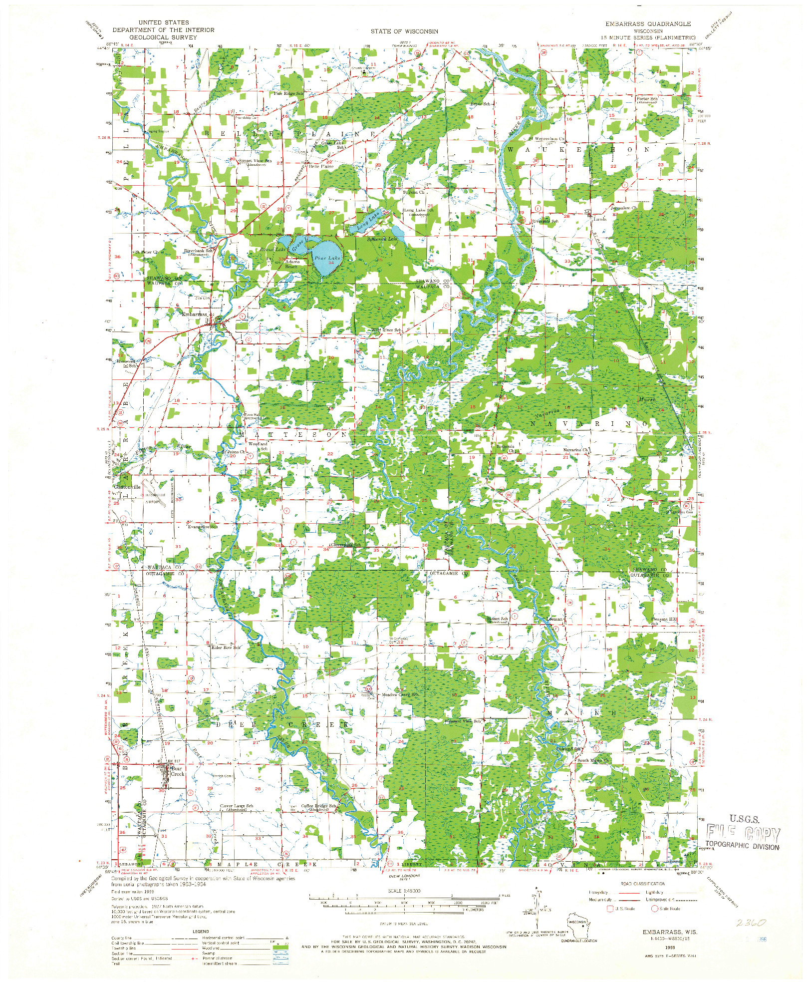 USGS 1:48000-SCALE QUADRANGLE FOR EMBARRASS, WI 1955