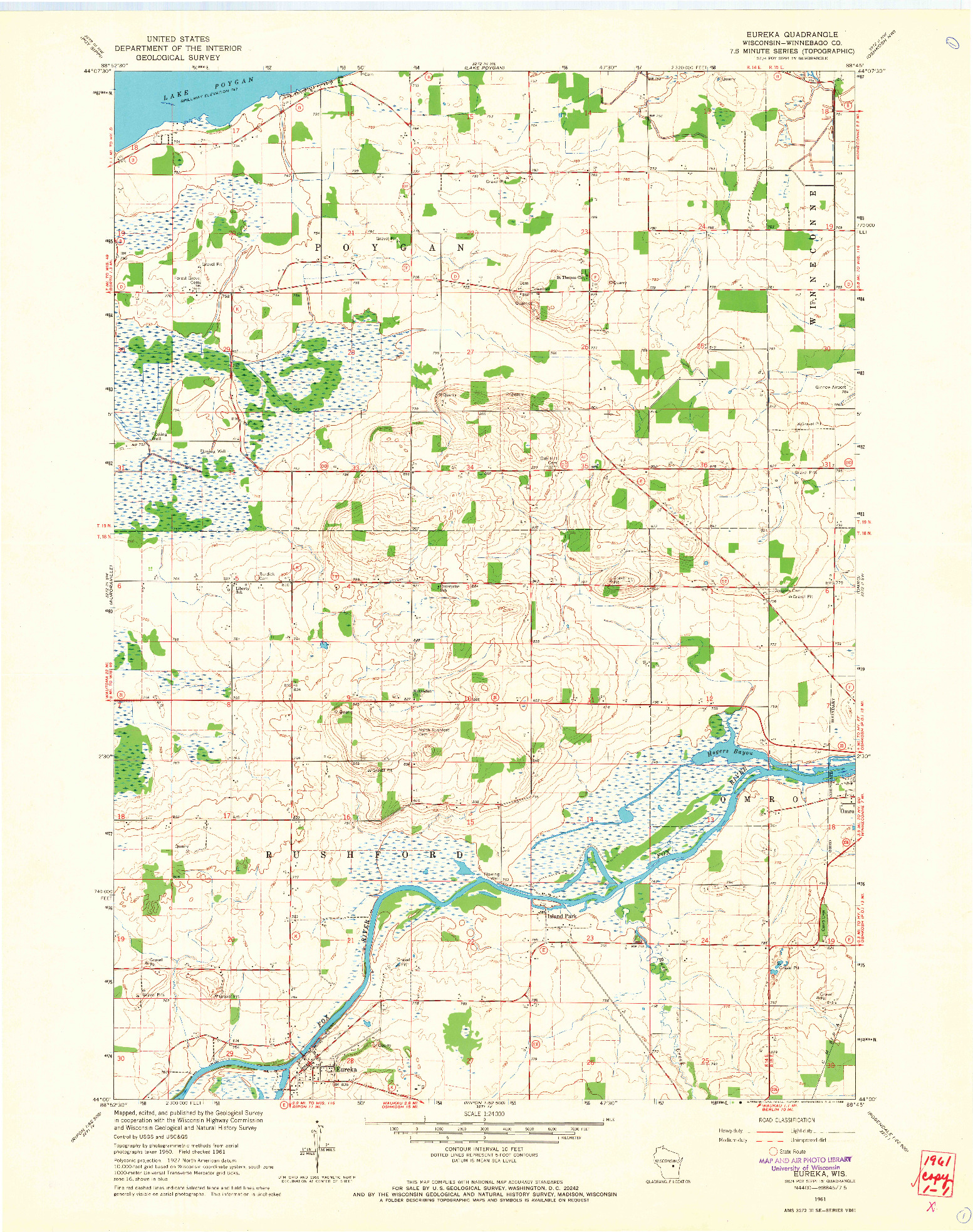 USGS 1:24000-SCALE QUADRANGLE FOR EUREKA, WI 1961