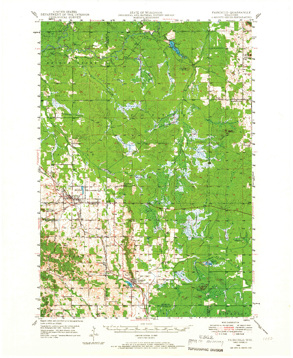 USGS 1:62500-SCALE QUADRANGLE FOR FAIRCHILD, WI 1948