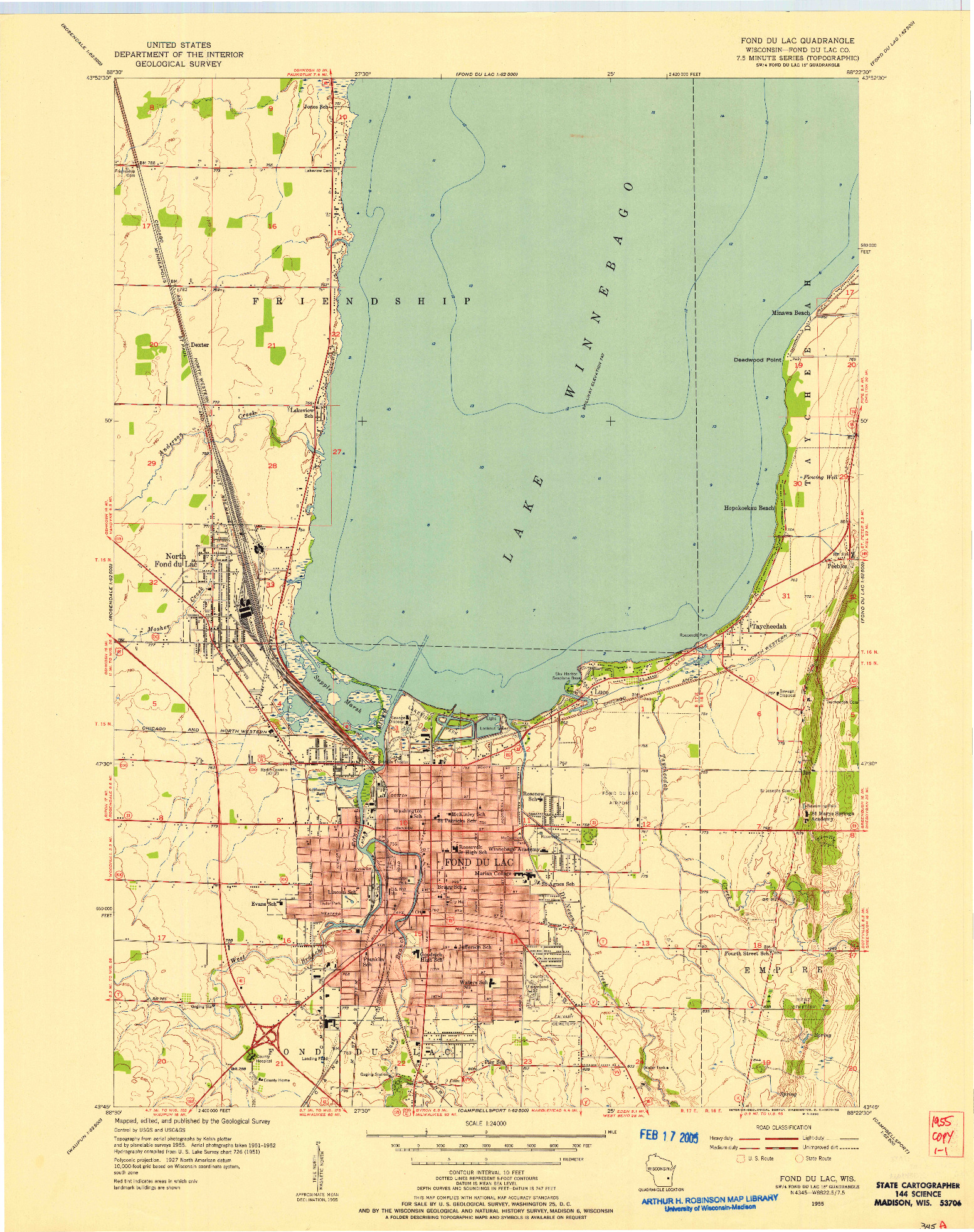 USGS 1:24000-SCALE QUADRANGLE FOR FOND DU LAC, WI 1955