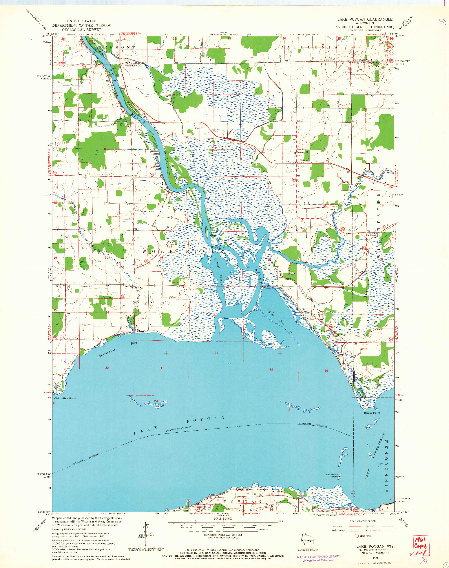 USGS 1:24000-SCALE QUADRANGLE FOR LAKE POYGAN, WI 1961