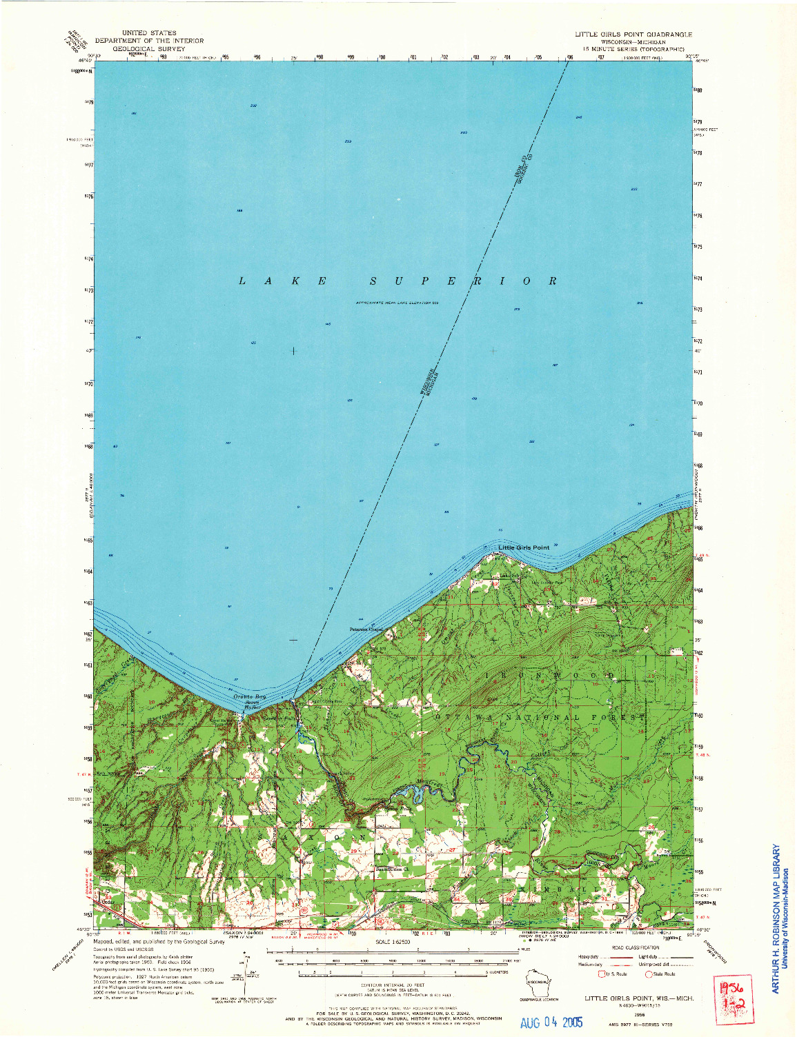 USGS 1:62500-SCALE QUADRANGLE FOR LITTLE GIRLS POINT, WI 1956