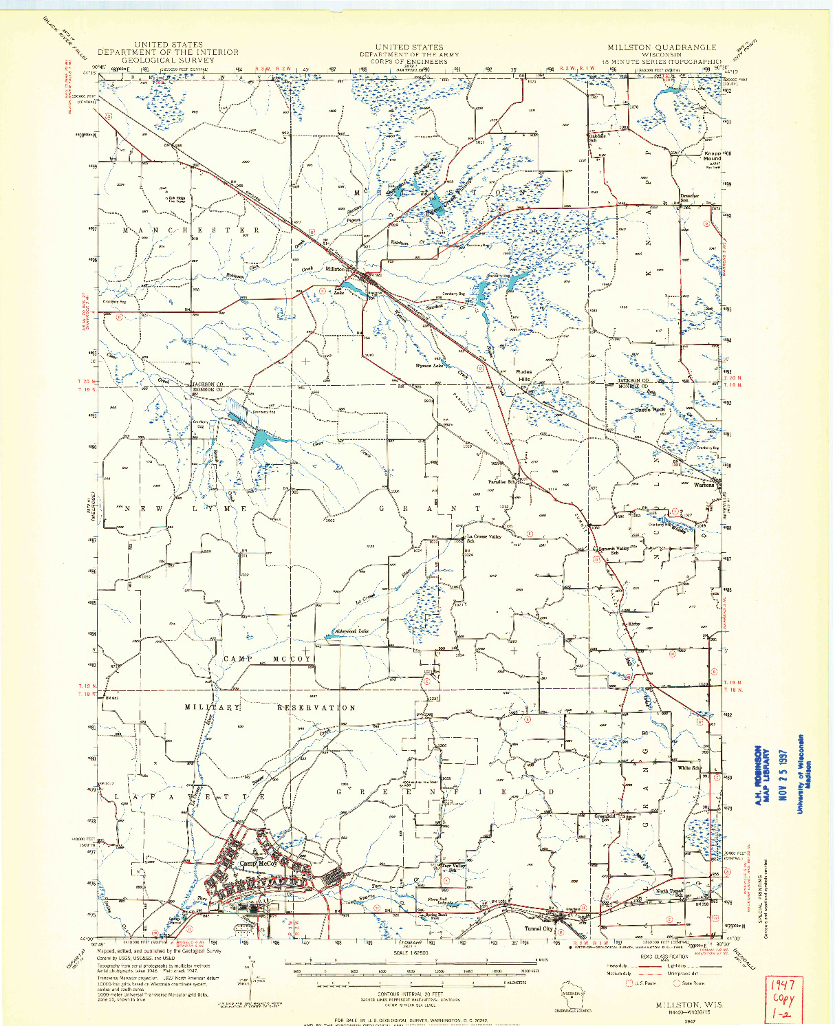 USGS 1:62500-SCALE QUADRANGLE FOR MILLSTON, WI 1947