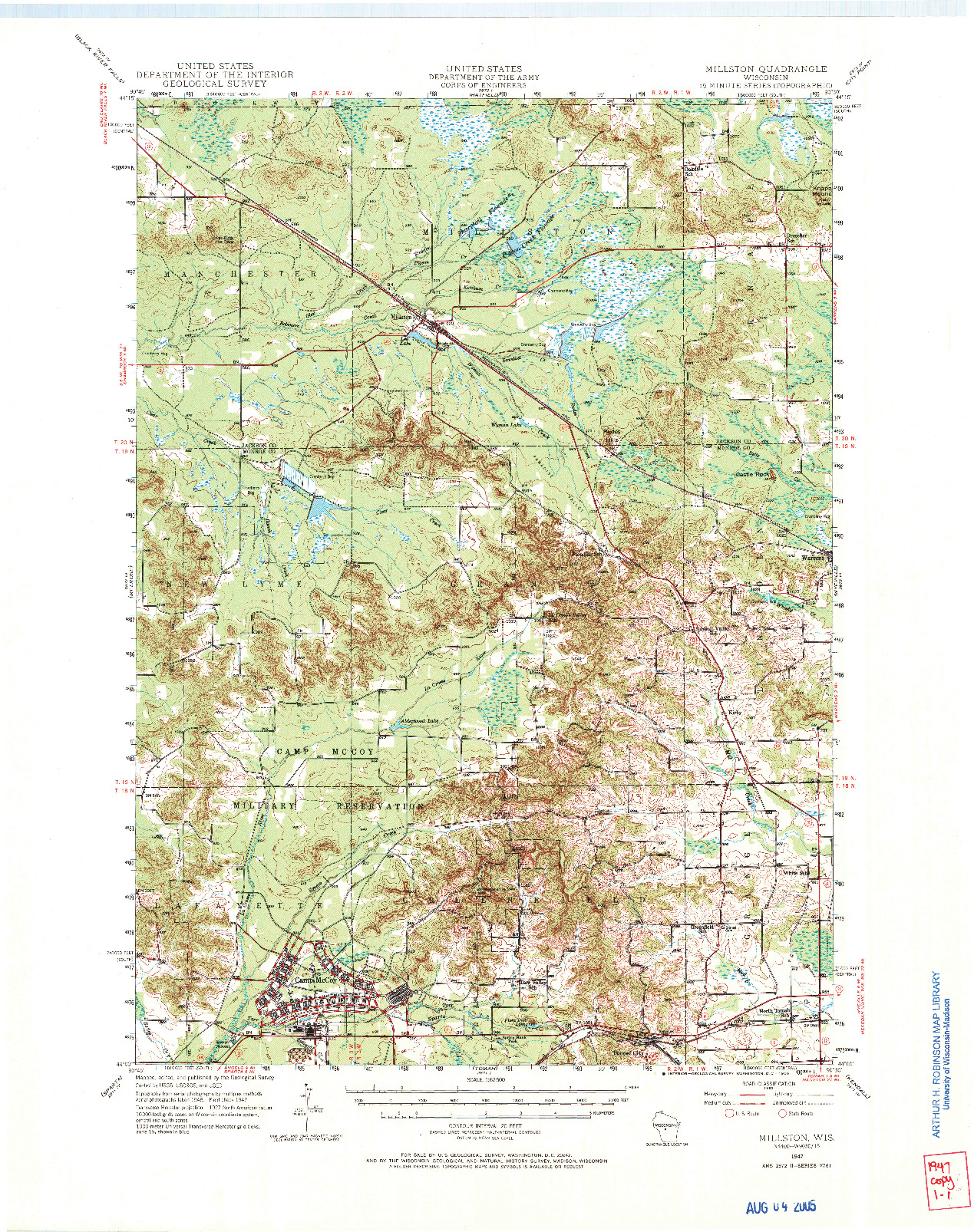 USGS 1:62500-SCALE QUADRANGLE FOR MILLSTON, WI 1947