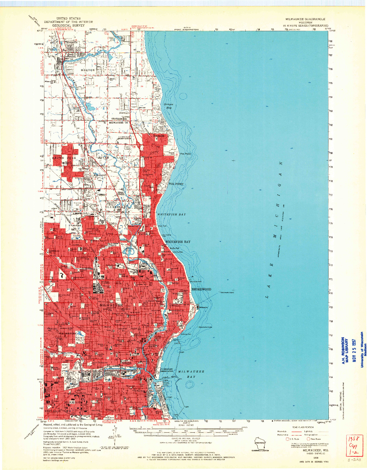 USGS 1:62500-SCALE QUADRANGLE FOR MILWAUKEE, WI 1958