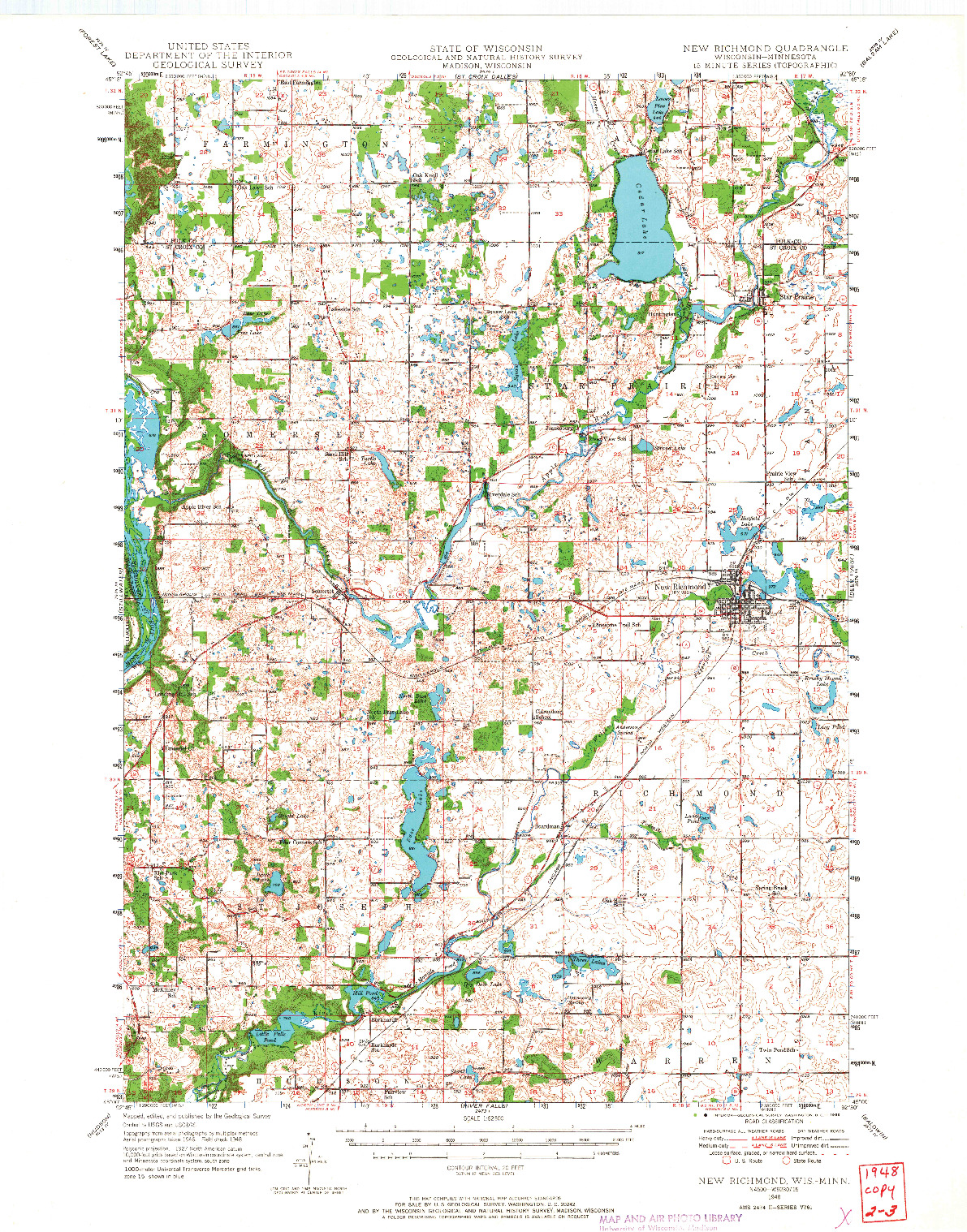 USGS 1:62500-SCALE QUADRANGLE FOR NEW RICHMOND, WI 1948