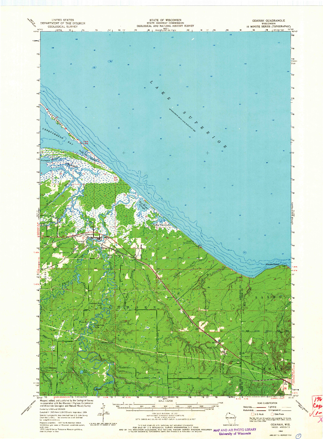 USGS 1:62500-SCALE QUADRANGLE FOR ODANAH, WI 1964