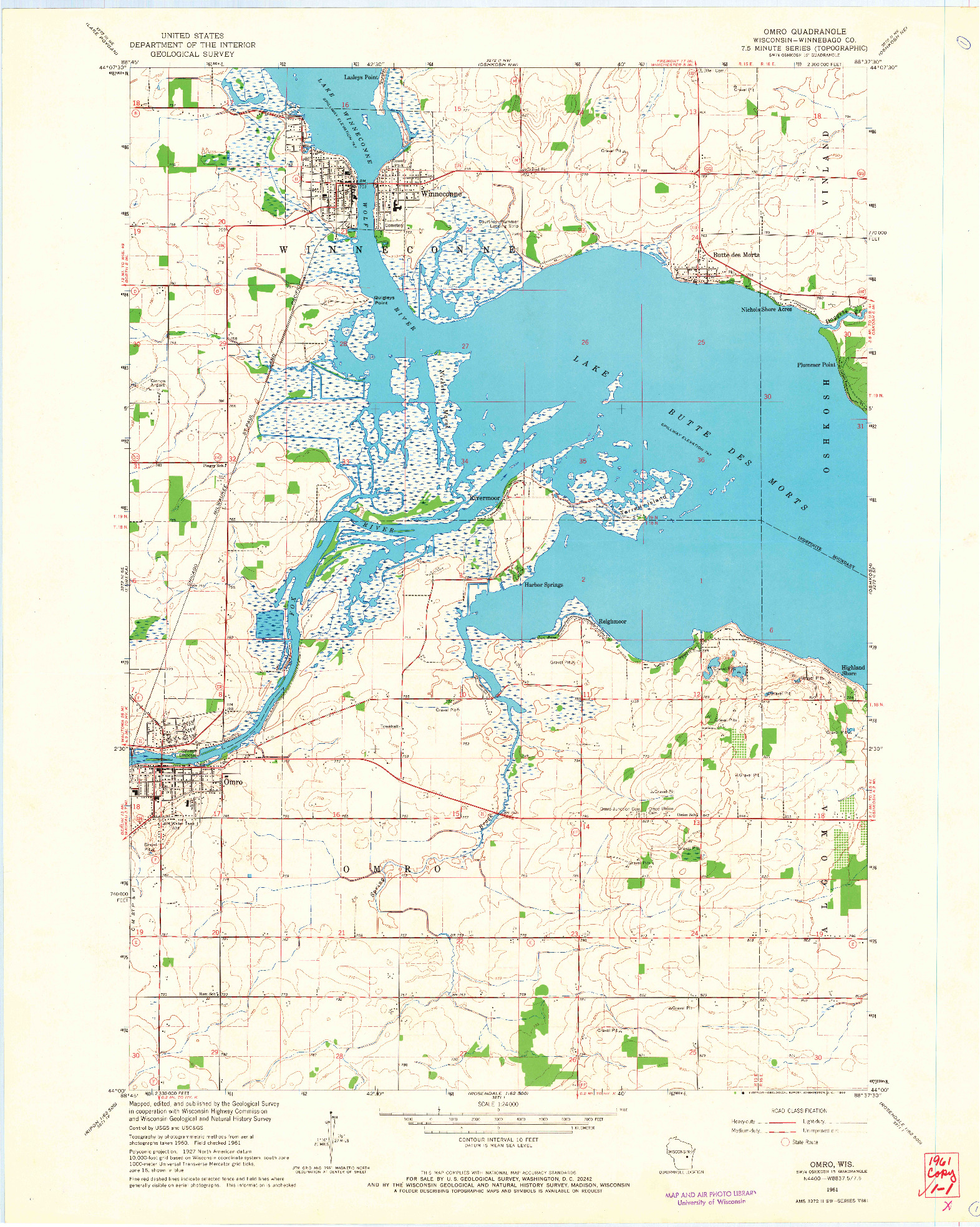 USGS 1:24000-SCALE QUADRANGLE FOR OMRO, WI 1961