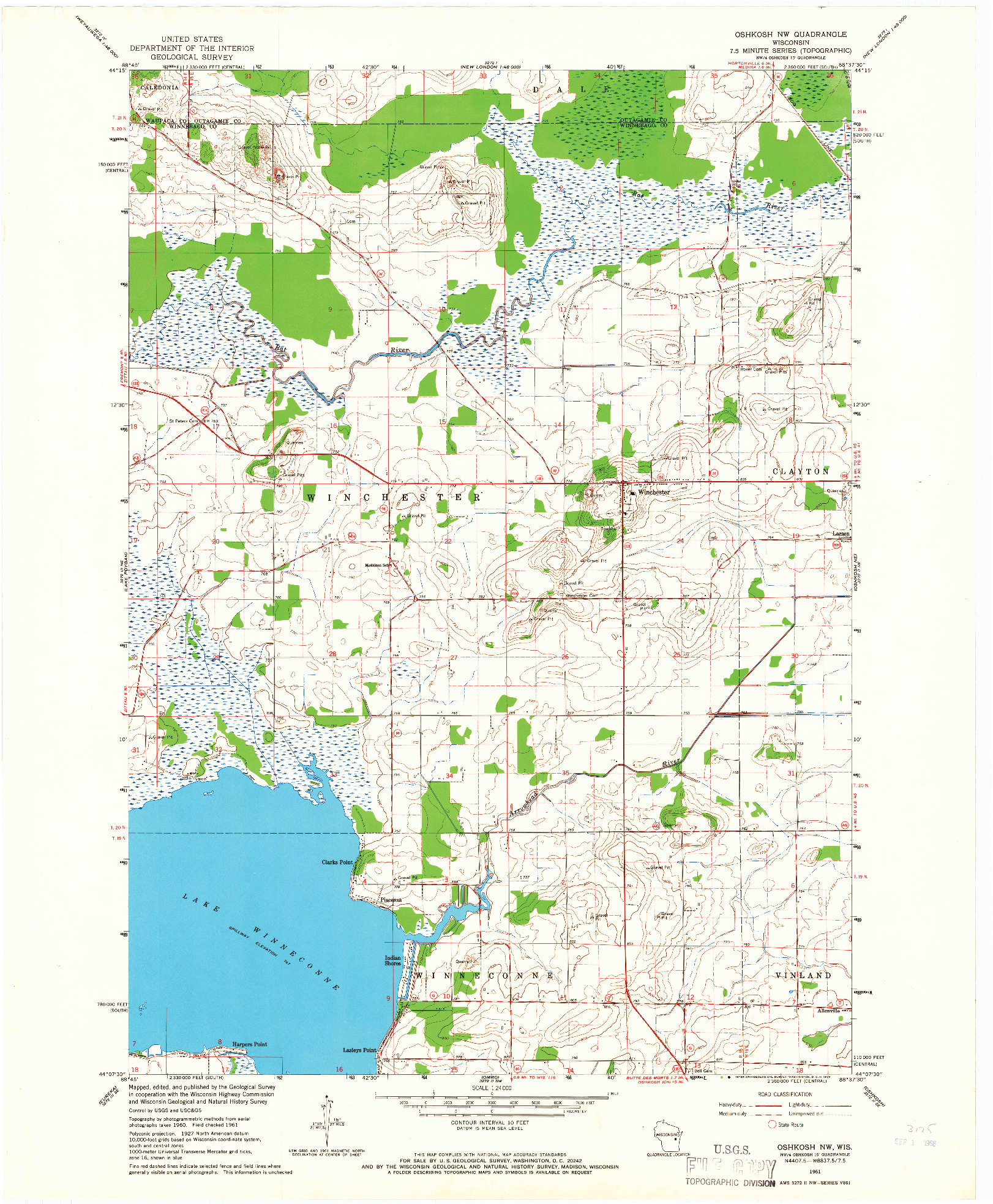 USGS 1:24000-SCALE QUADRANGLE FOR OSHKOSH NW, WI 1961