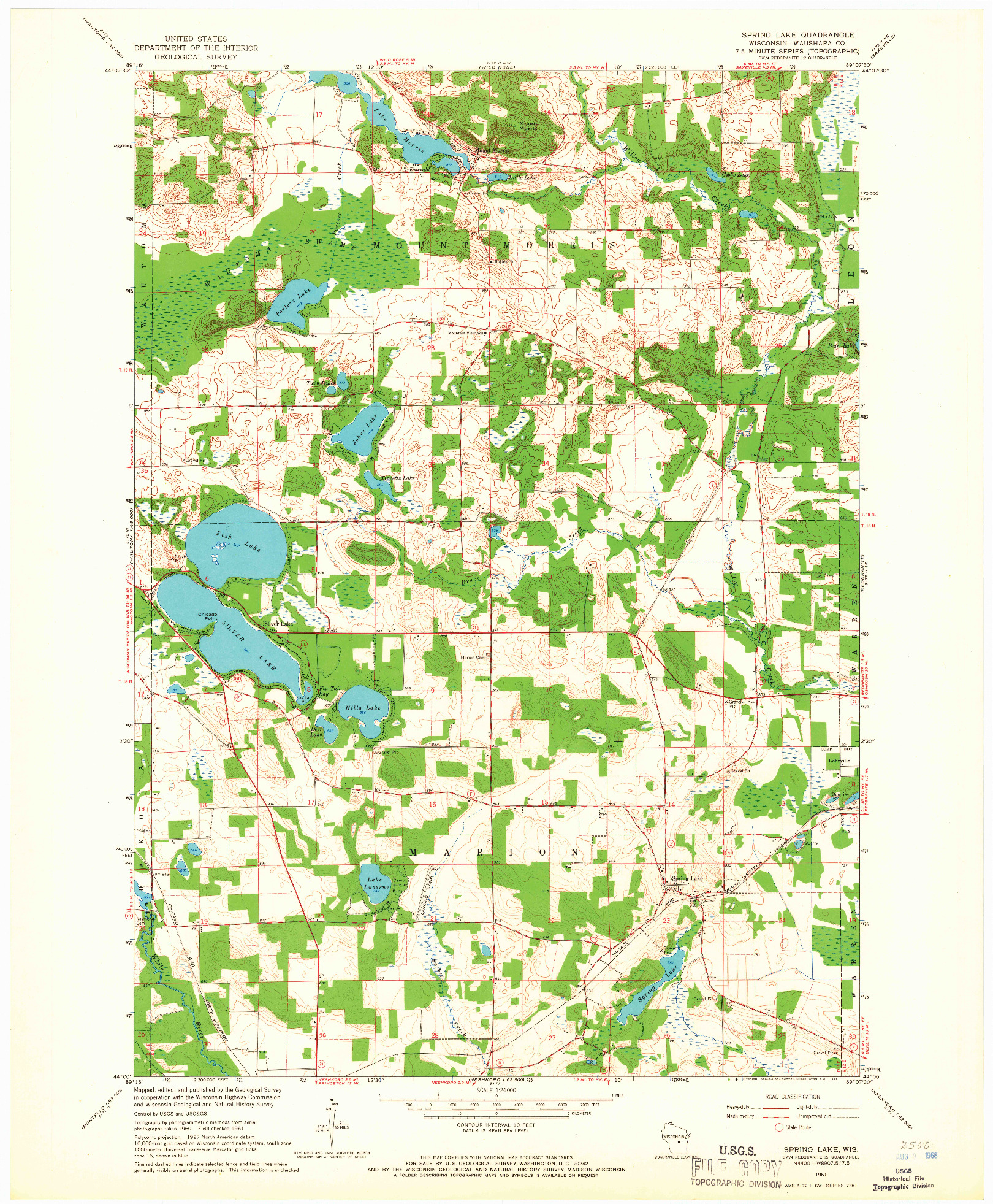 USGS 1:24000-SCALE QUADRANGLE FOR SPRING LAKE, WI 1961