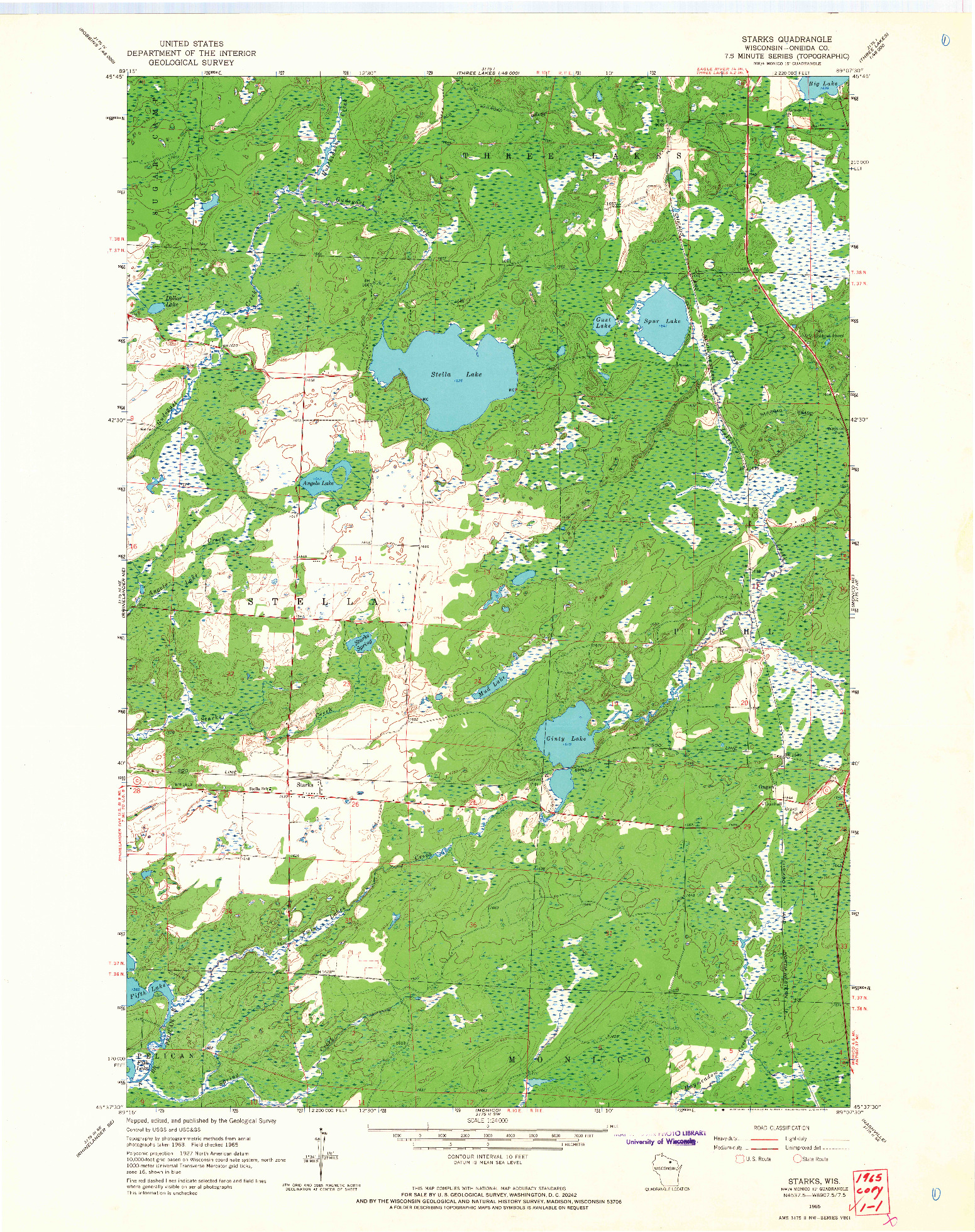USGS 1:24000-SCALE QUADRANGLE FOR STARKS, WI 1965