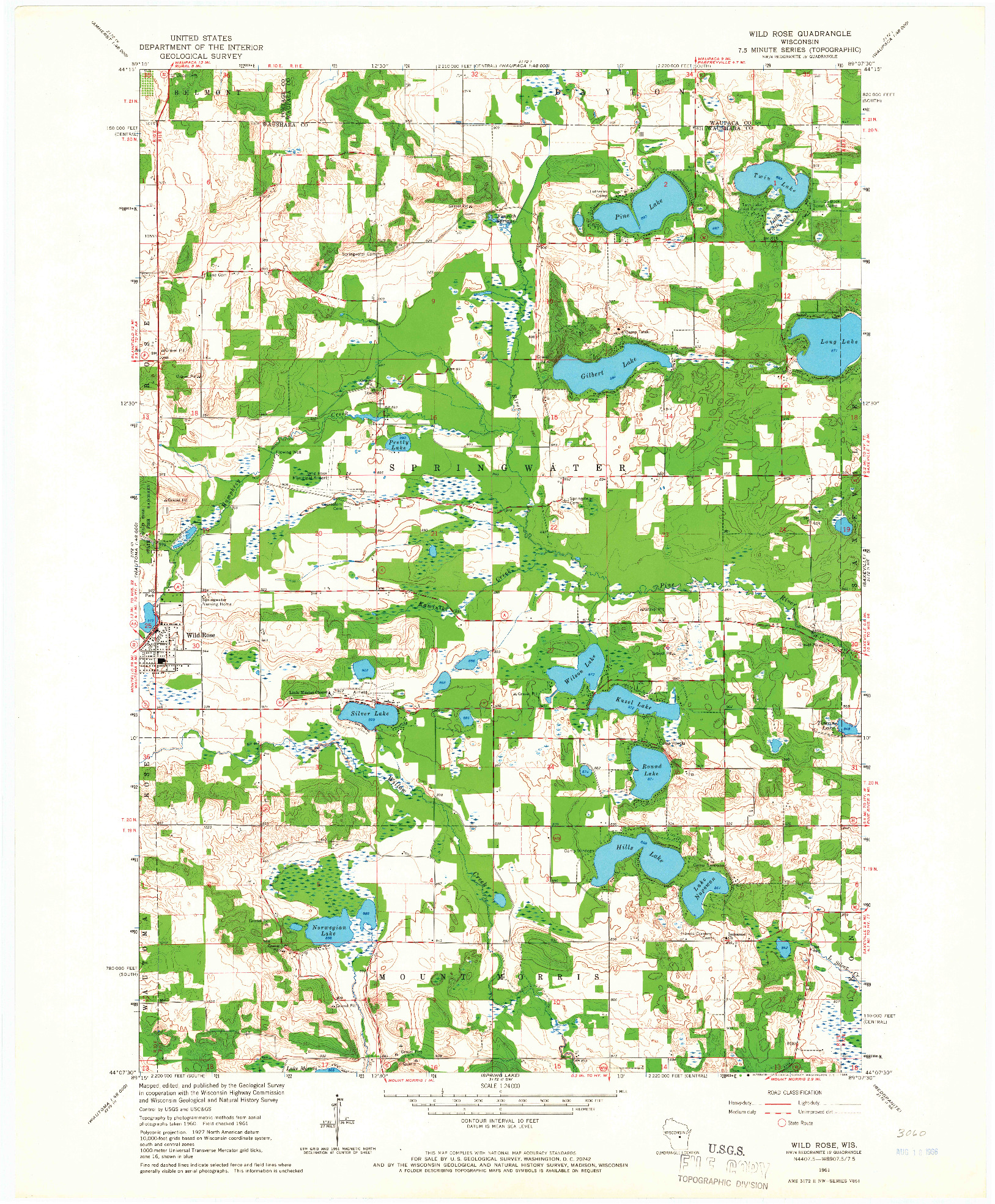 USGS 1:24000-SCALE QUADRANGLE FOR WILD ROSE, WI 1961