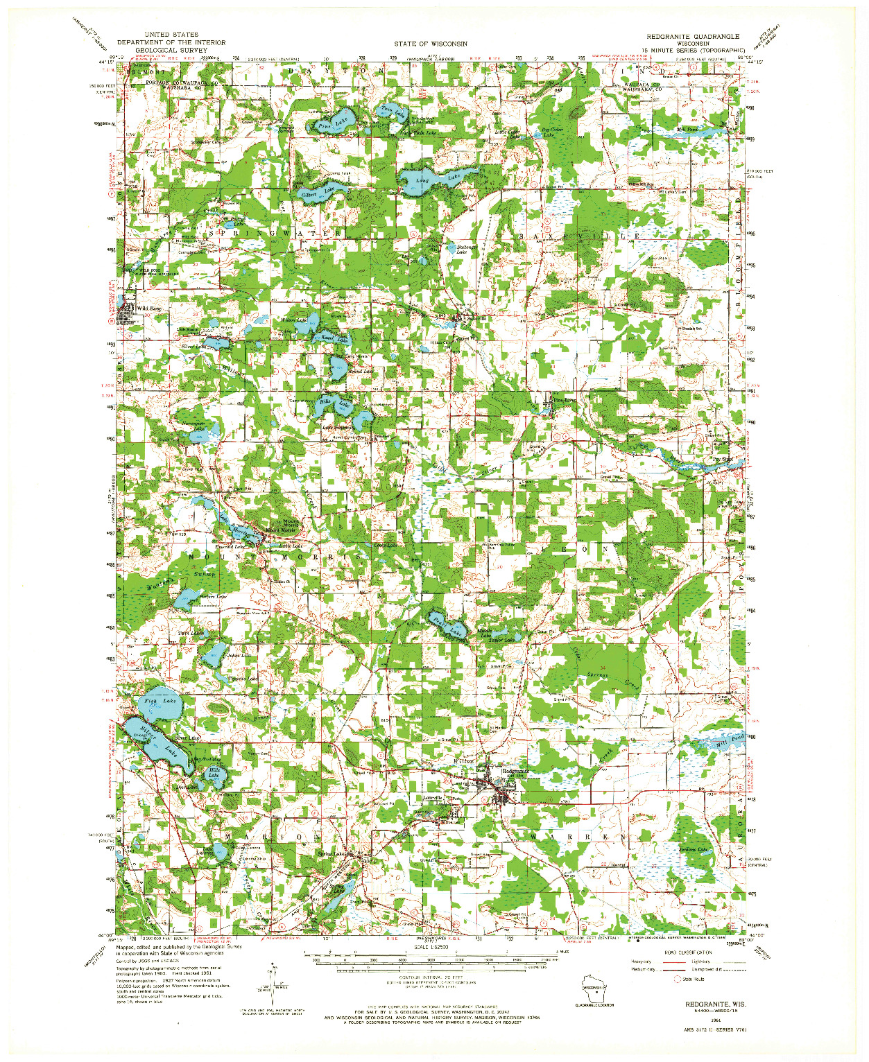 USGS 1:62500-SCALE QUADRANGLE FOR REDGRANITE, WI 1961