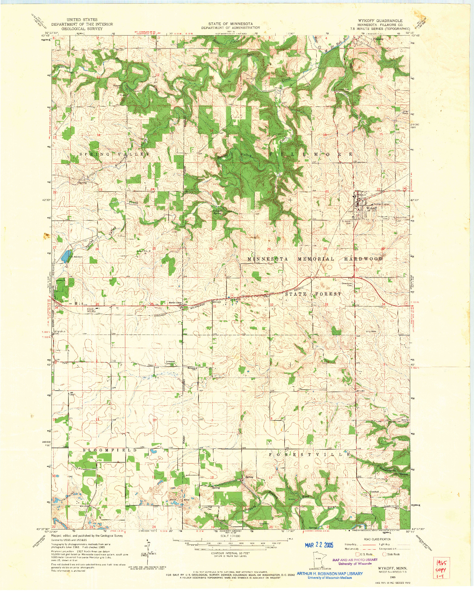 USGS 1:24000-SCALE QUADRANGLE FOR WYKOFF, MN 1965