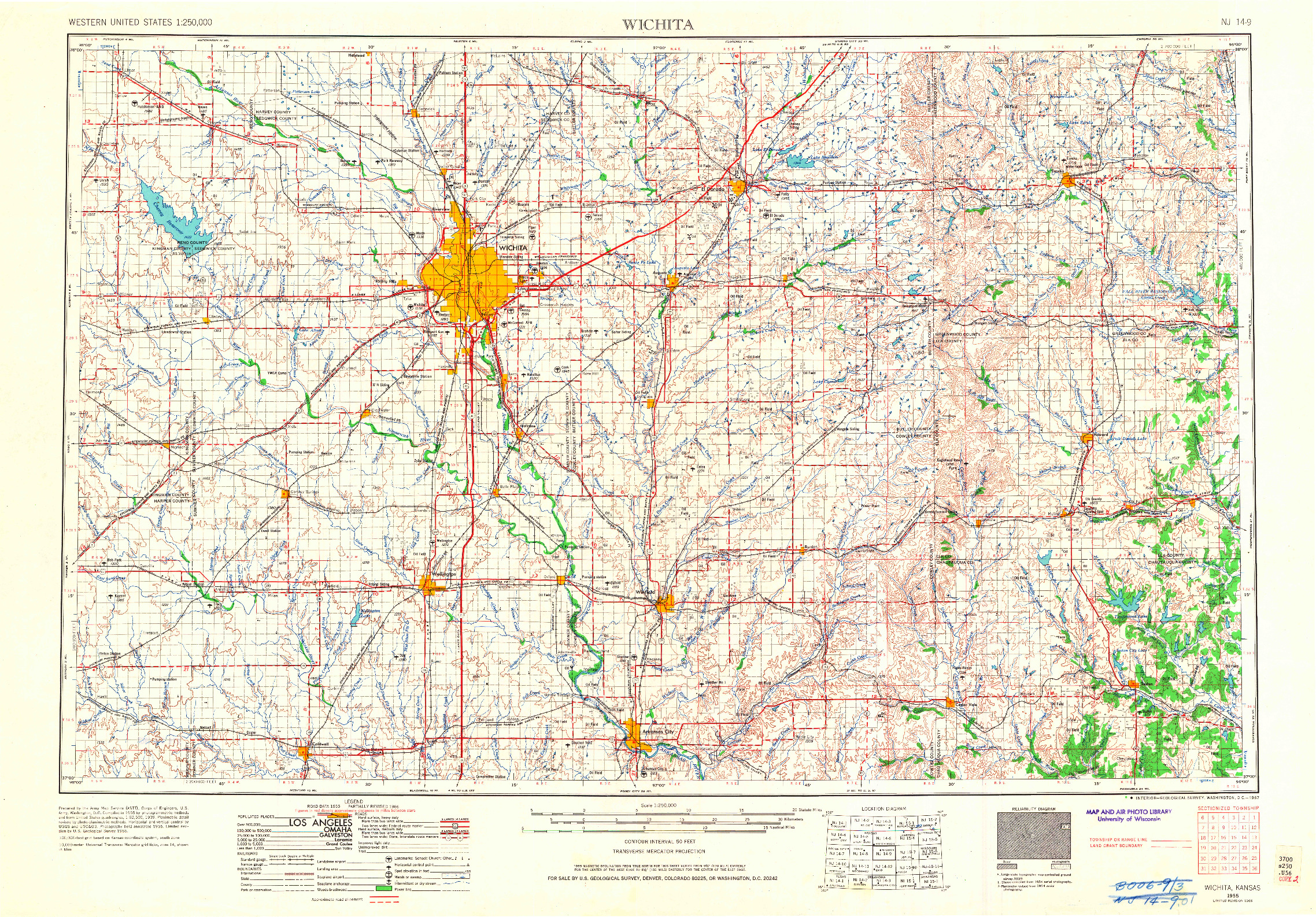 USGS 1:250000-SCALE QUADRANGLE FOR WICHITA, KS 1955