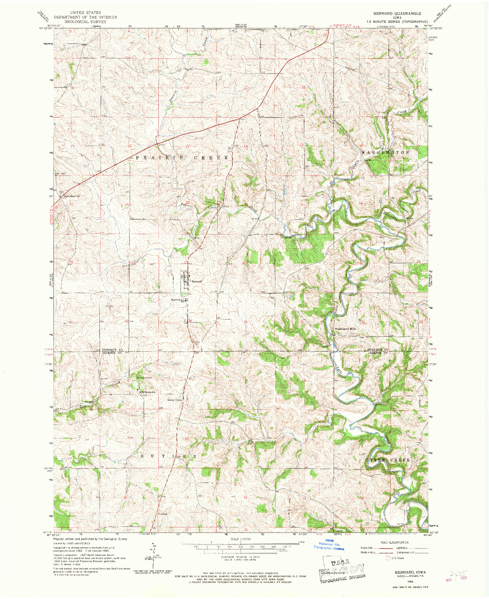 USGS 1:24000-SCALE QUADRANGLE FOR BERNARD, IA 1966