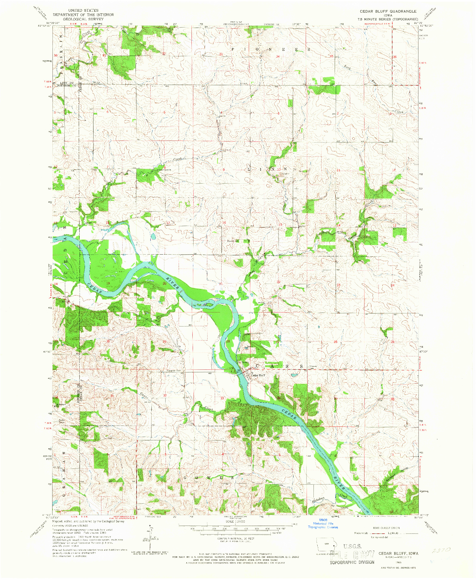 USGS 1:24000-SCALE QUADRANGLE FOR CEDAR BLUFF, IA 1965