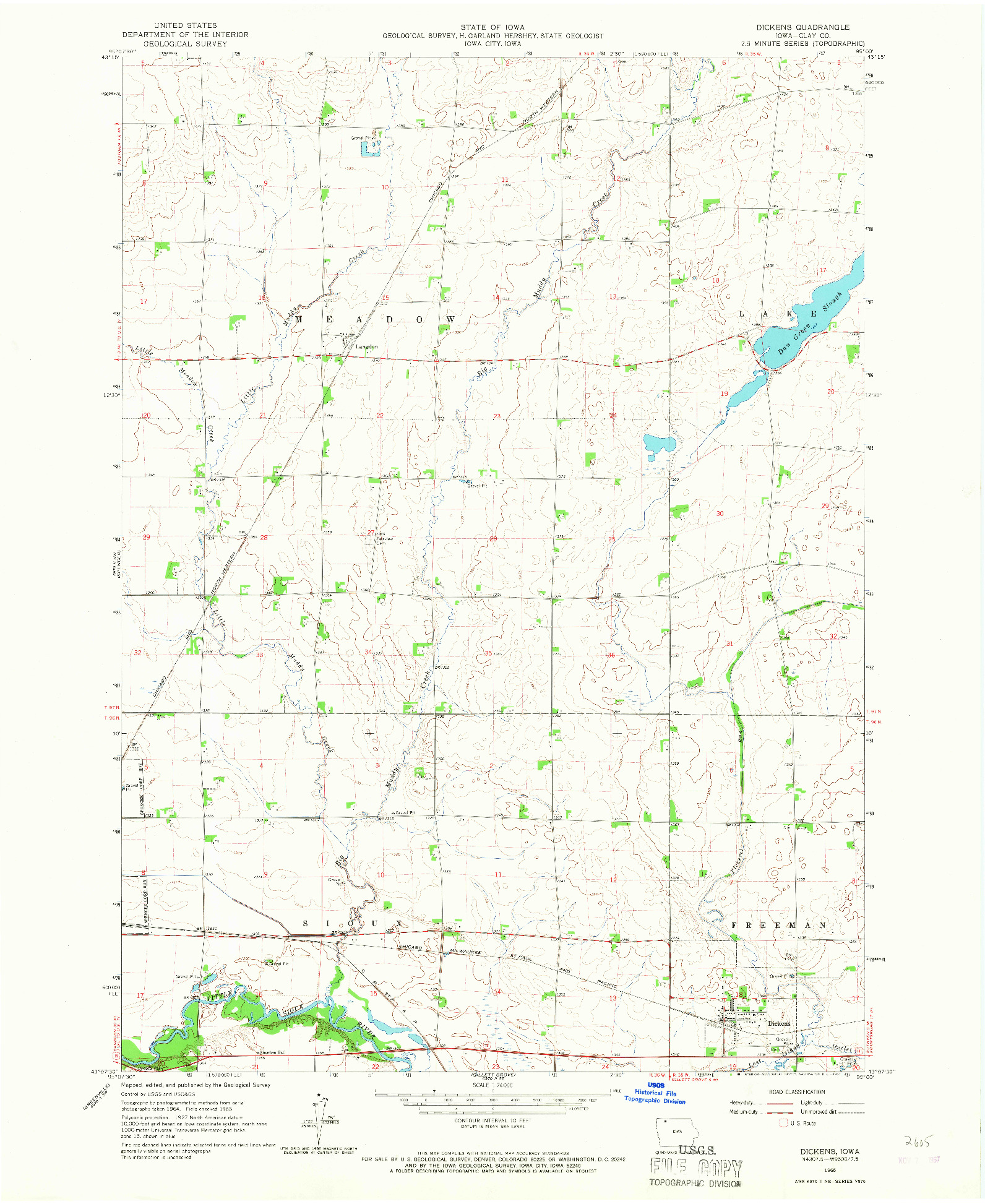 USGS 1:24000-SCALE QUADRANGLE FOR DICKENS, IA 1966