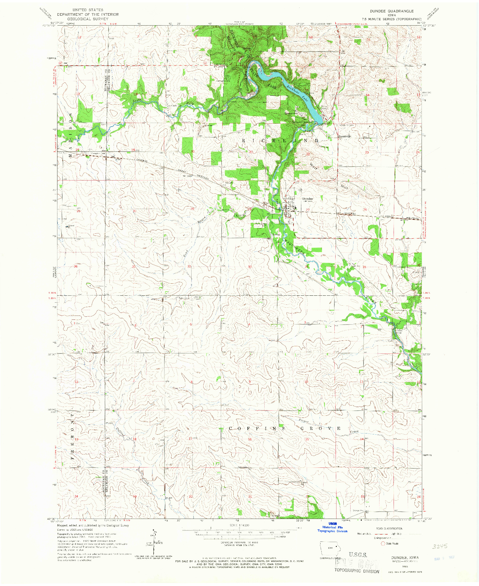 USGS 1:24000-SCALE QUADRANGLE FOR DUNDEE, IA 1965