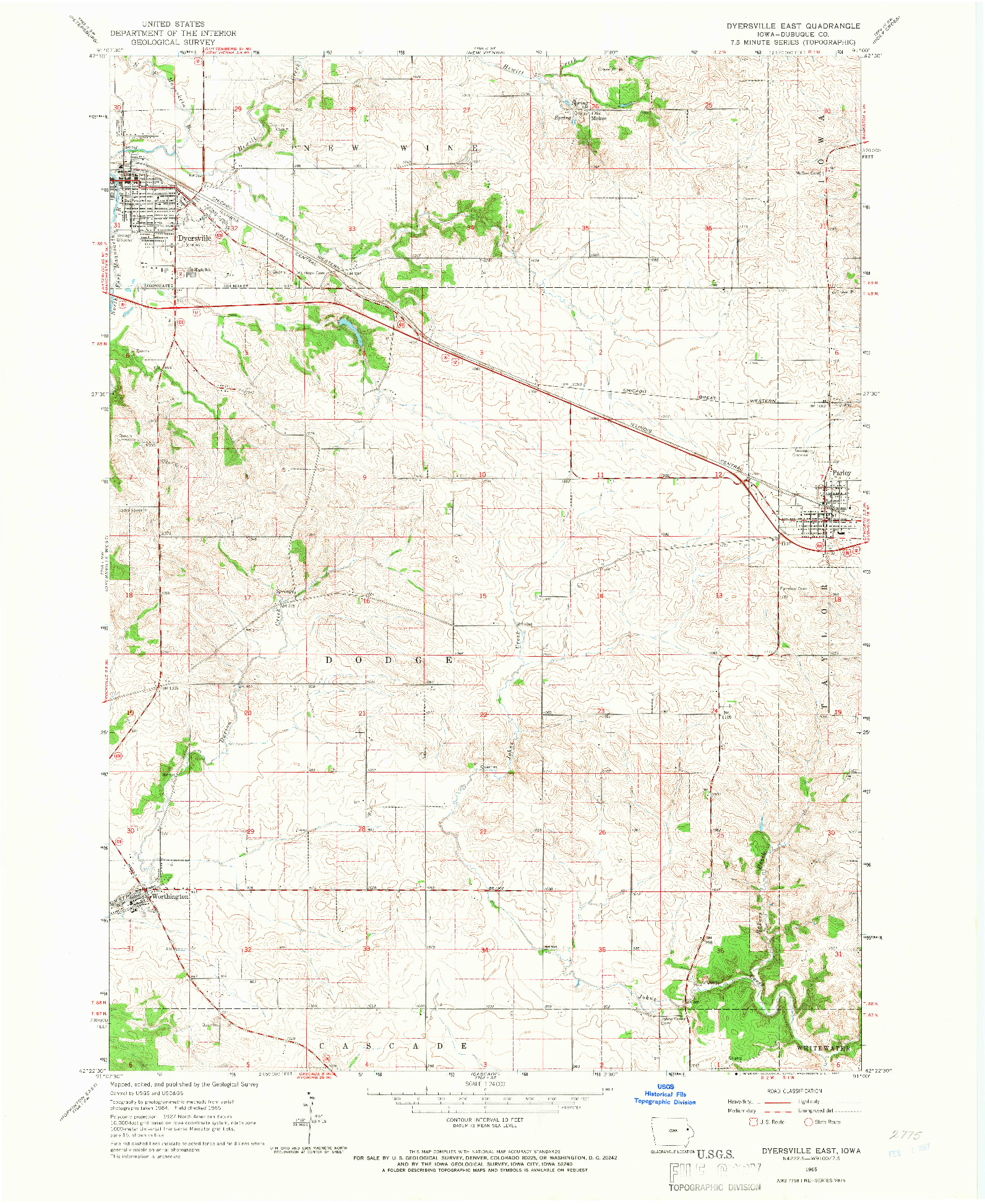 USGS 1:24000-SCALE QUADRANGLE FOR DYERSVILLE EAST, IA 1965