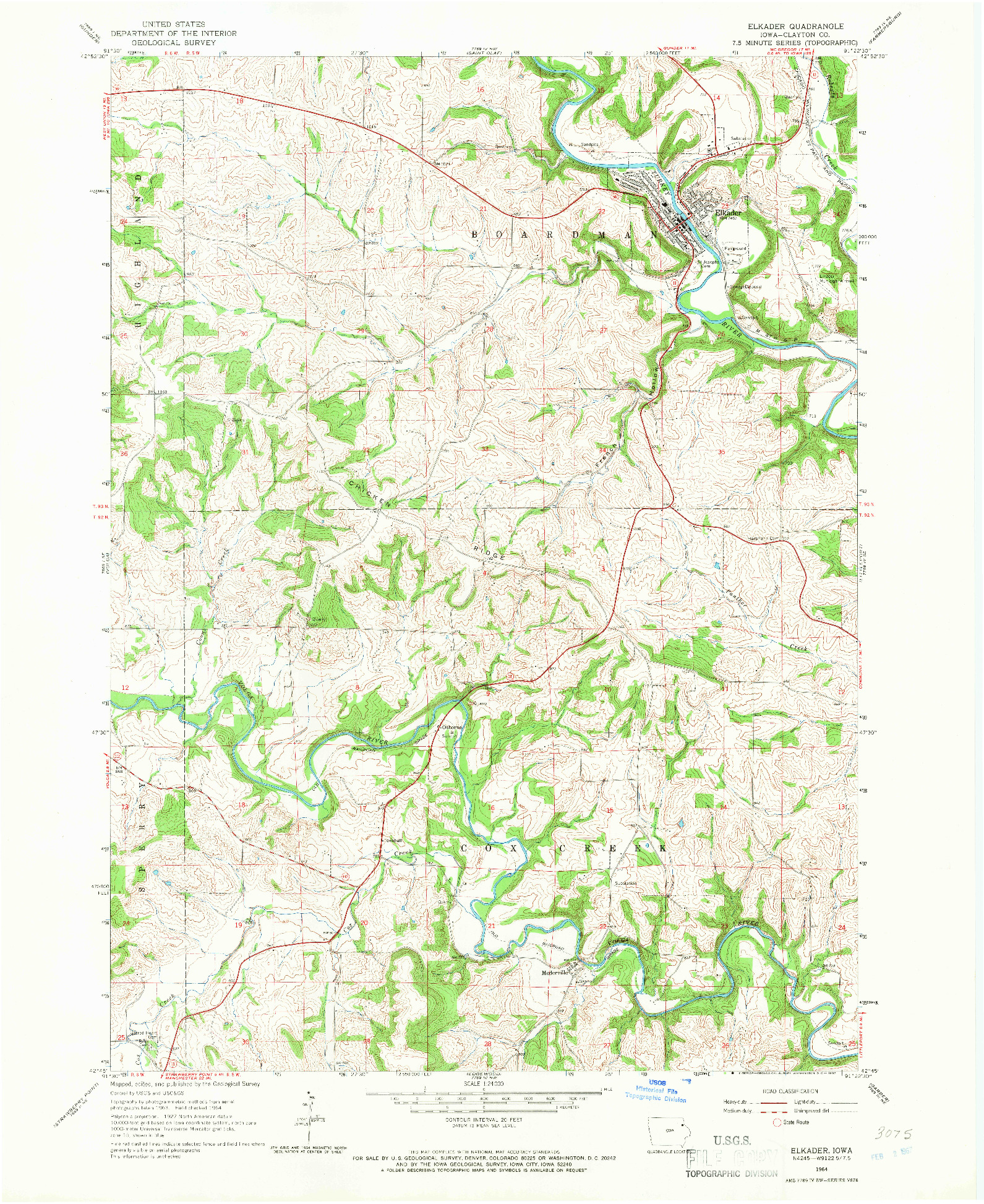 USGS 1:24000-SCALE QUADRANGLE FOR ELKADER, IA 1964