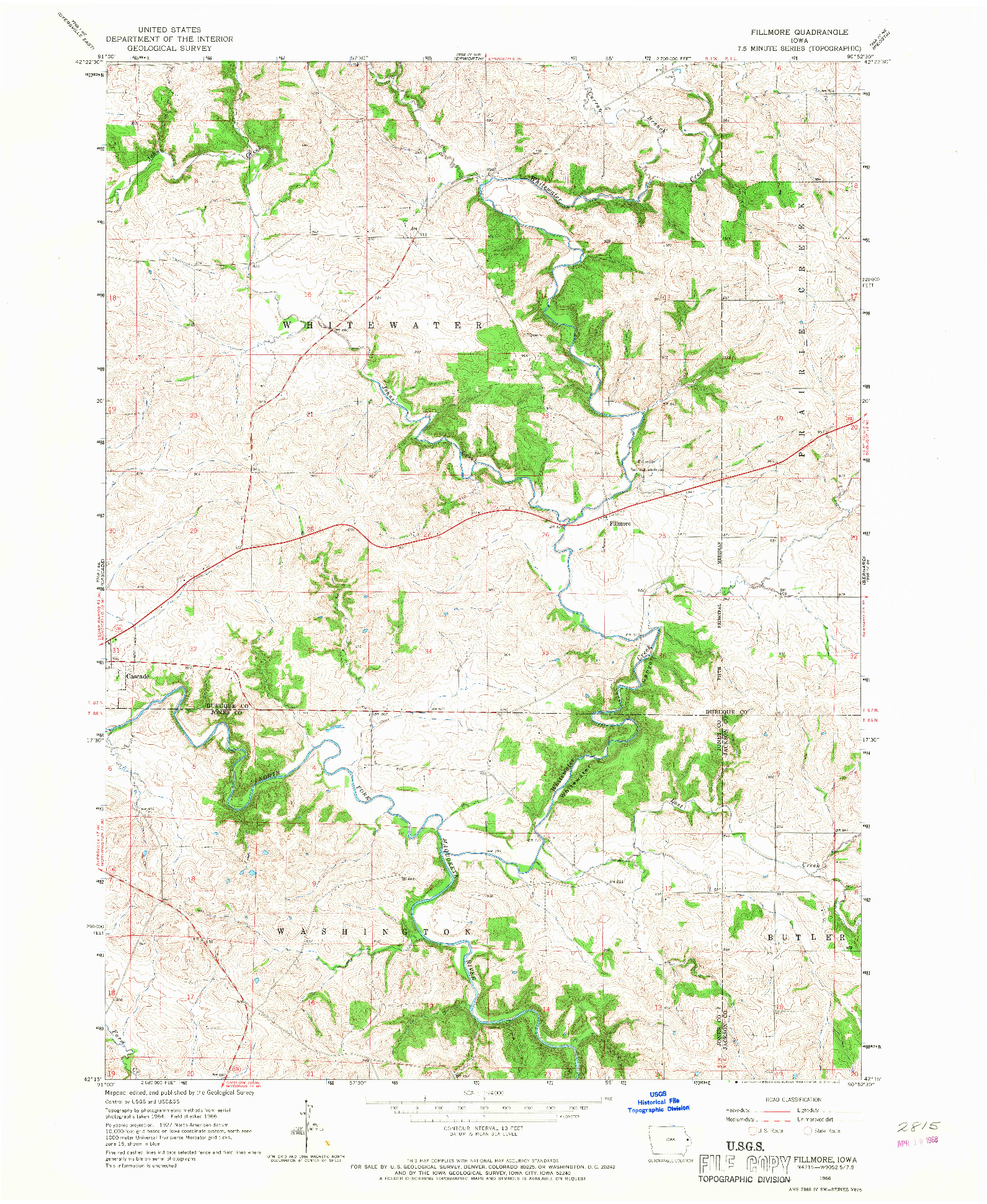 USGS 1:24000-SCALE QUADRANGLE FOR FILLMORE, IA 1966