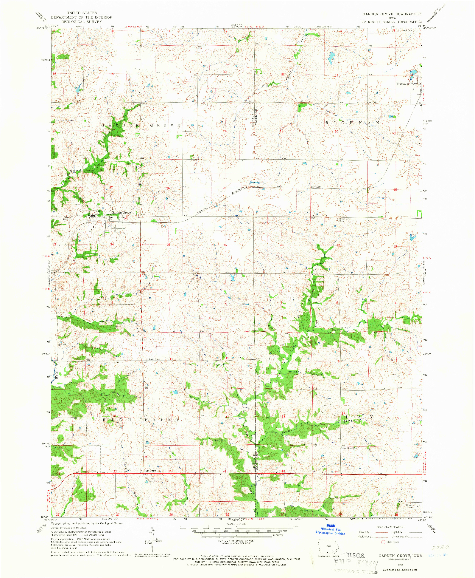 USGS 1:24000-SCALE QUADRANGLE FOR GARDEN GROVE, IA 1965