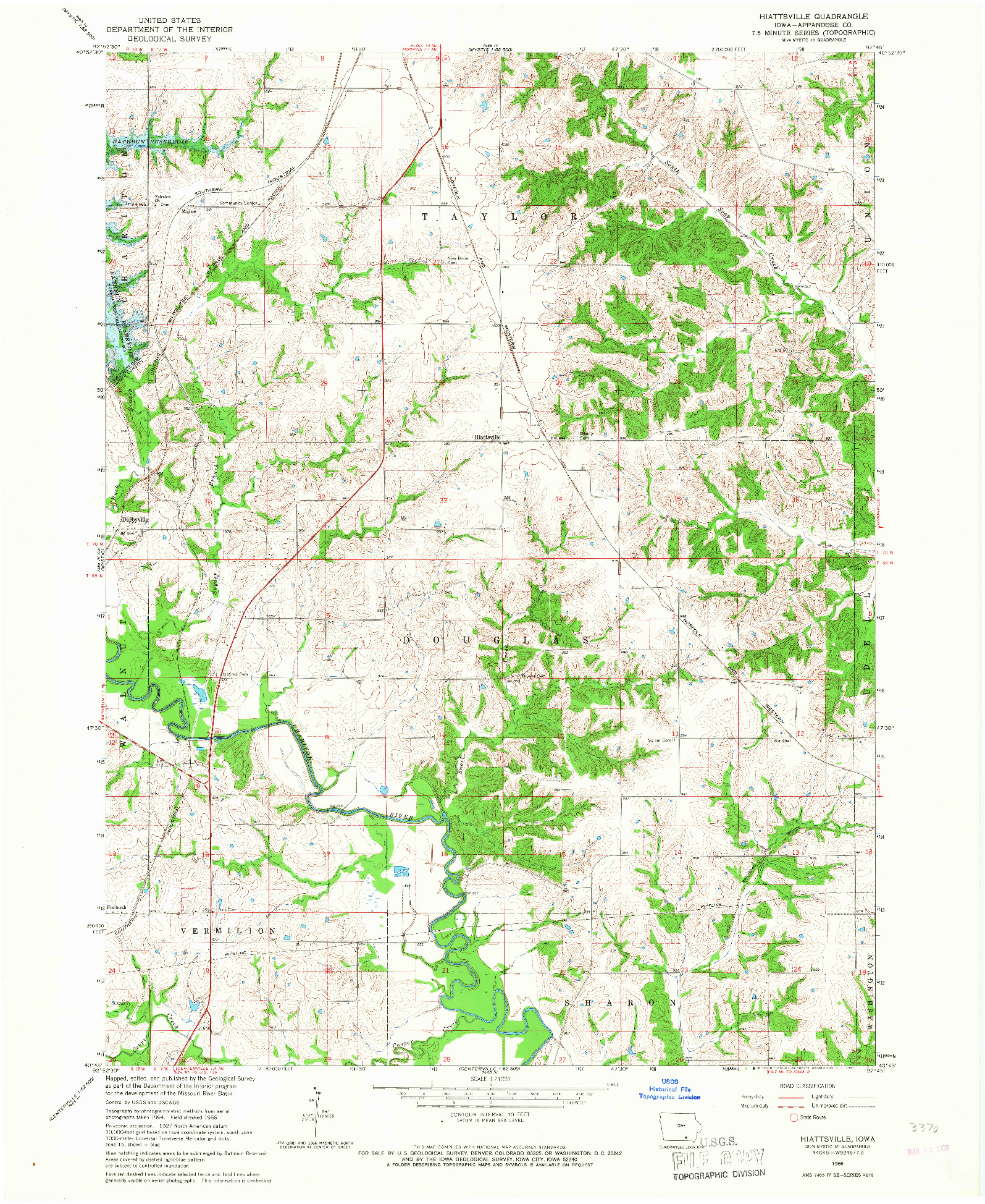 USGS 1:24000-SCALE QUADRANGLE FOR HIATTSVILLE, IA 1966