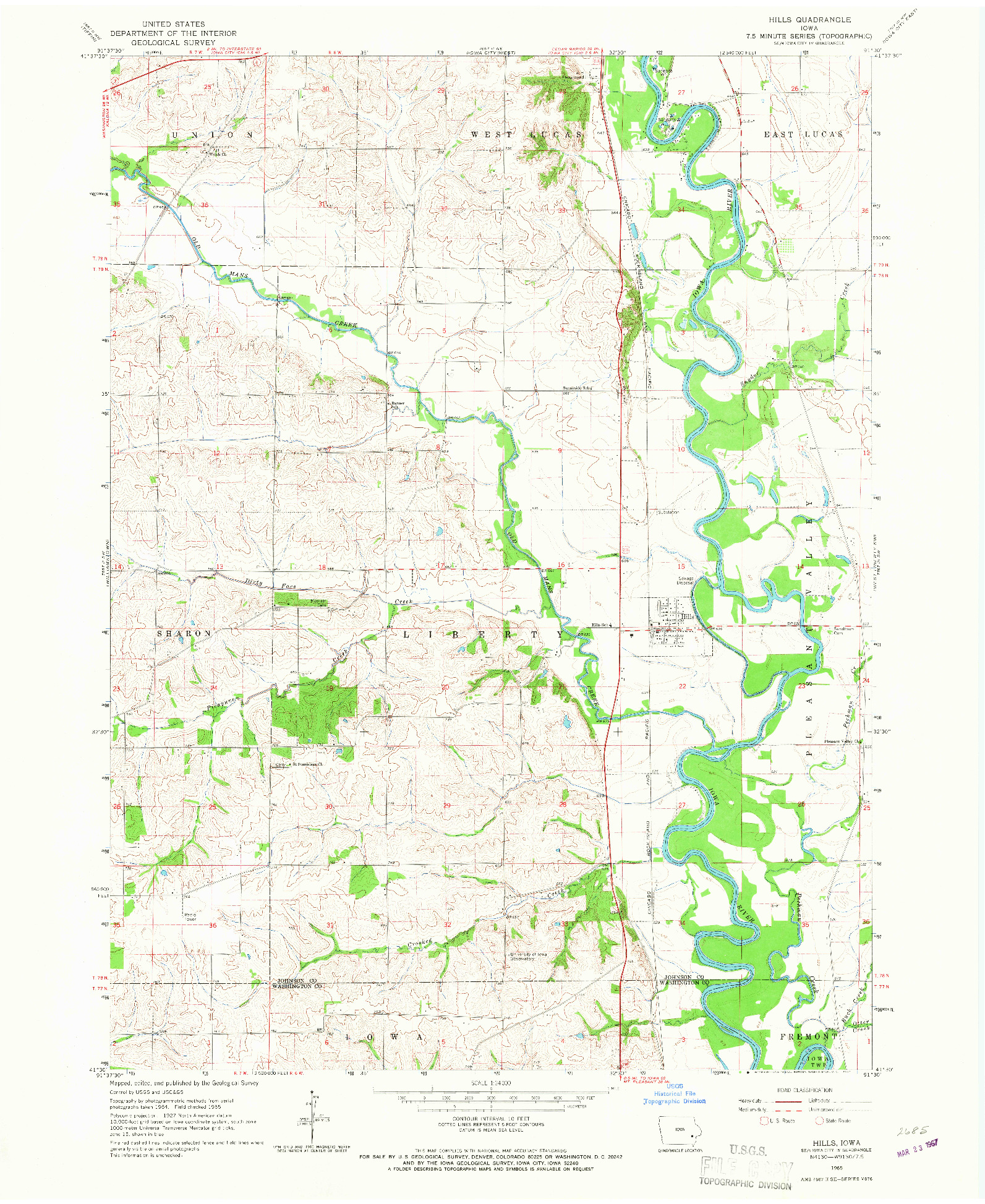 USGS 1:24000-SCALE QUADRANGLE FOR HILLS, IA 1965