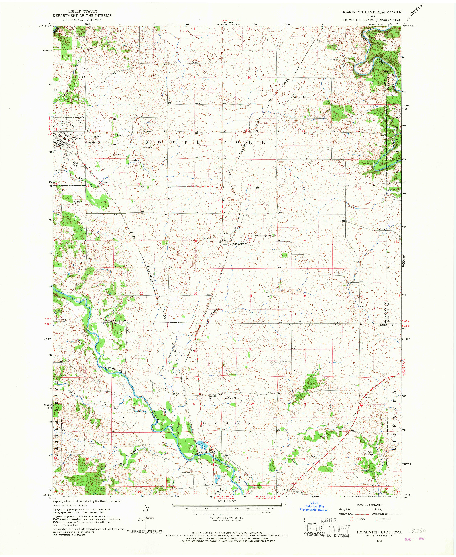 USGS 1:24000-SCALE QUADRANGLE FOR HOPKINTON EAST, IA 1966