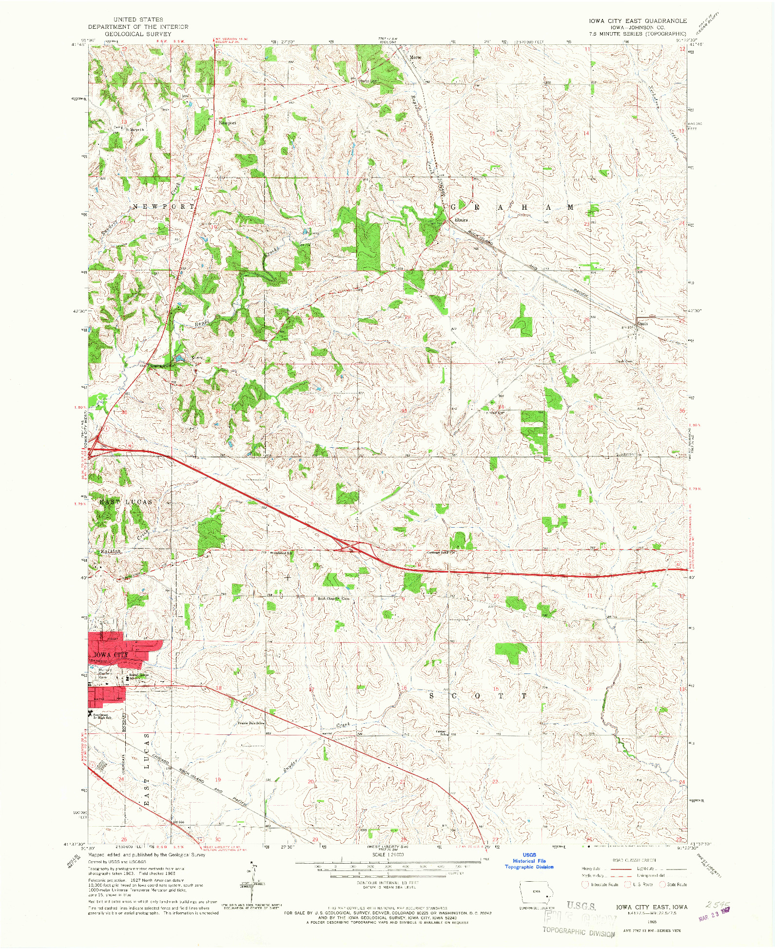 USGS 1:24000-SCALE QUADRANGLE FOR IOWA CITY EAST, IA 1965