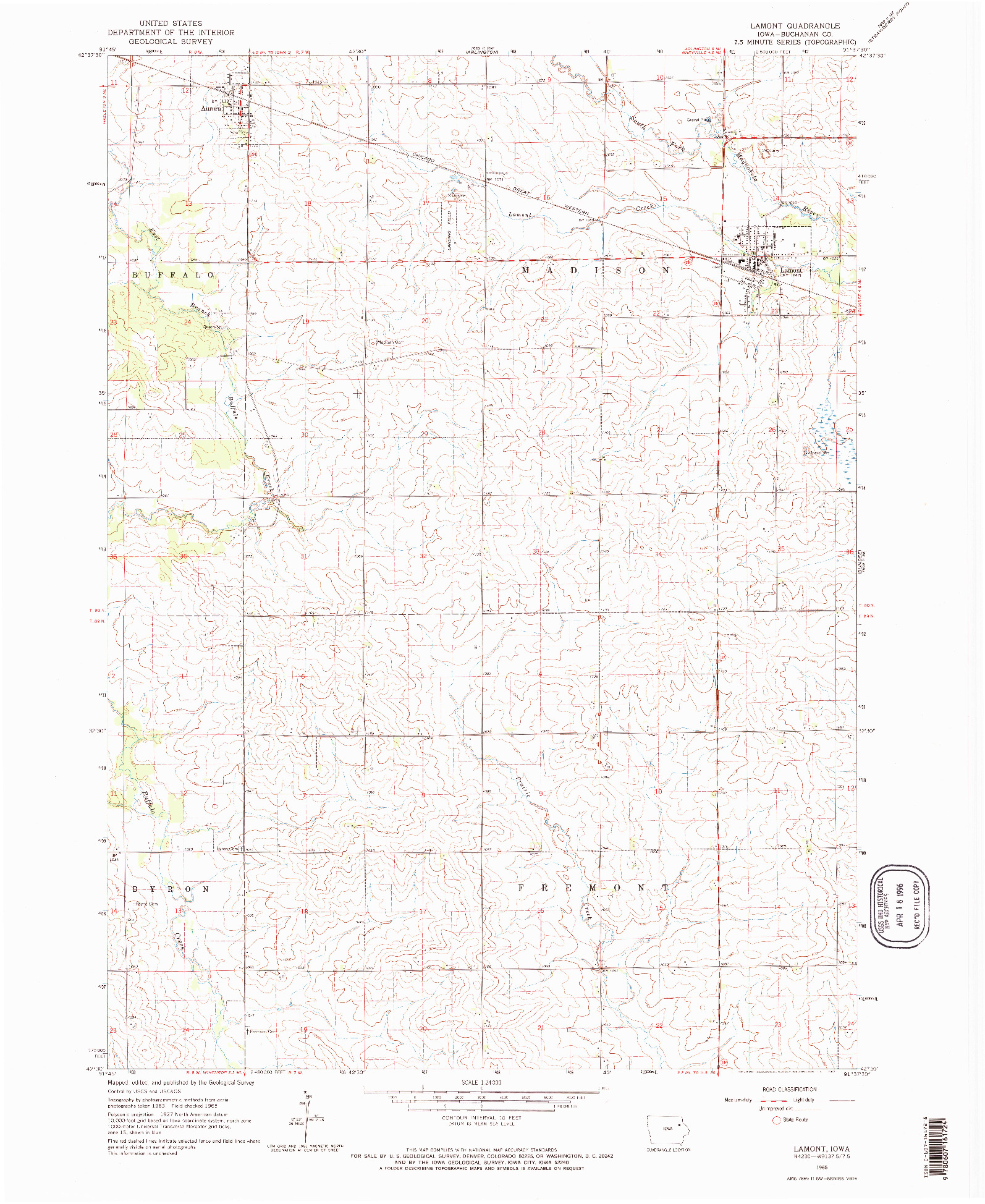 USGS 1:24000-SCALE QUADRANGLE FOR LAMONT, IA 1965