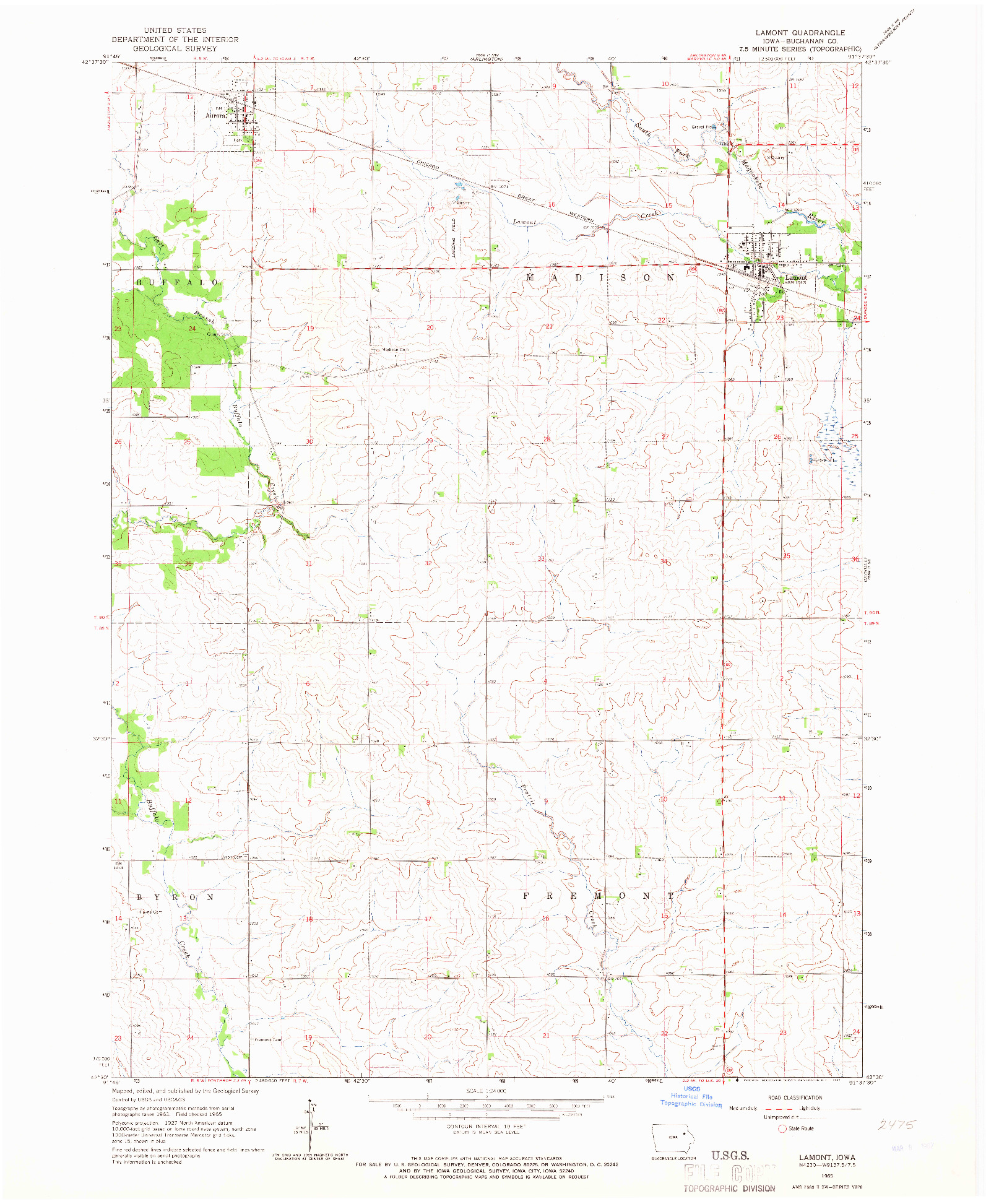 USGS 1:24000-SCALE QUADRANGLE FOR LAMONT, IA 1965