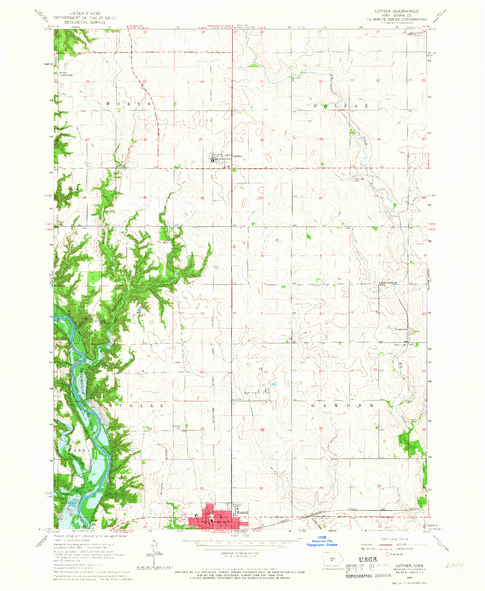 USGS 1:24000-SCALE QUADRANGLE FOR LUTHER, IA 1965