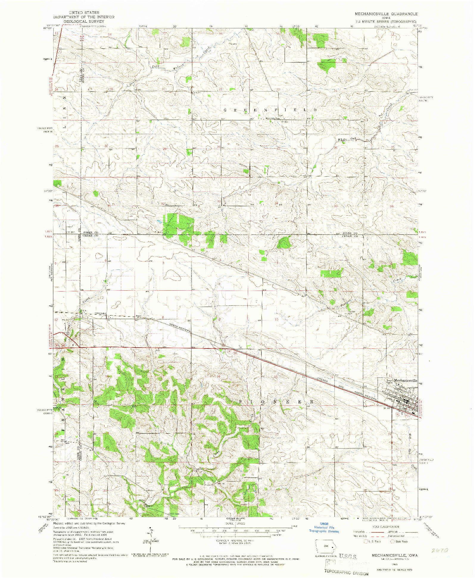 USGS 1:24000-SCALE QUADRANGLE FOR MECHANICSVILLE, IA 1965