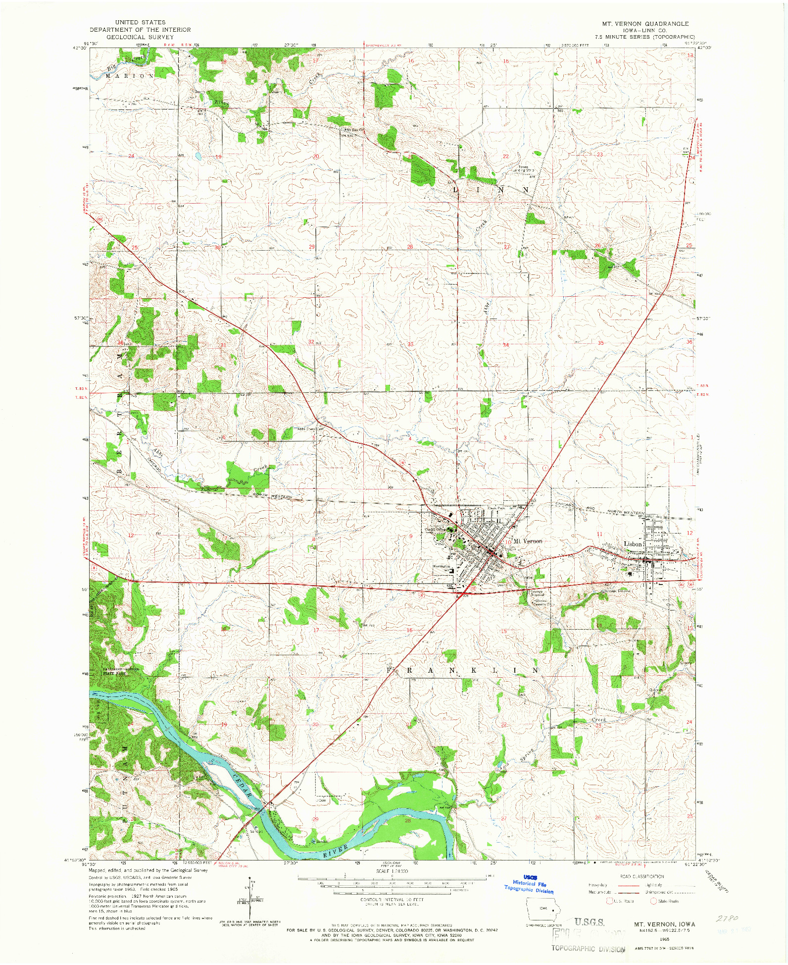 USGS 1:24000-SCALE QUADRANGLE FOR MT VERNON, IA 1965