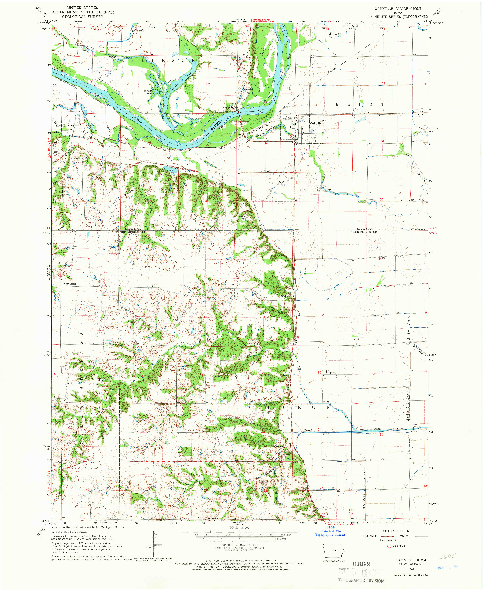 USGS 1:24000-SCALE QUADRANGLE FOR OAKVILLE, IA 1965