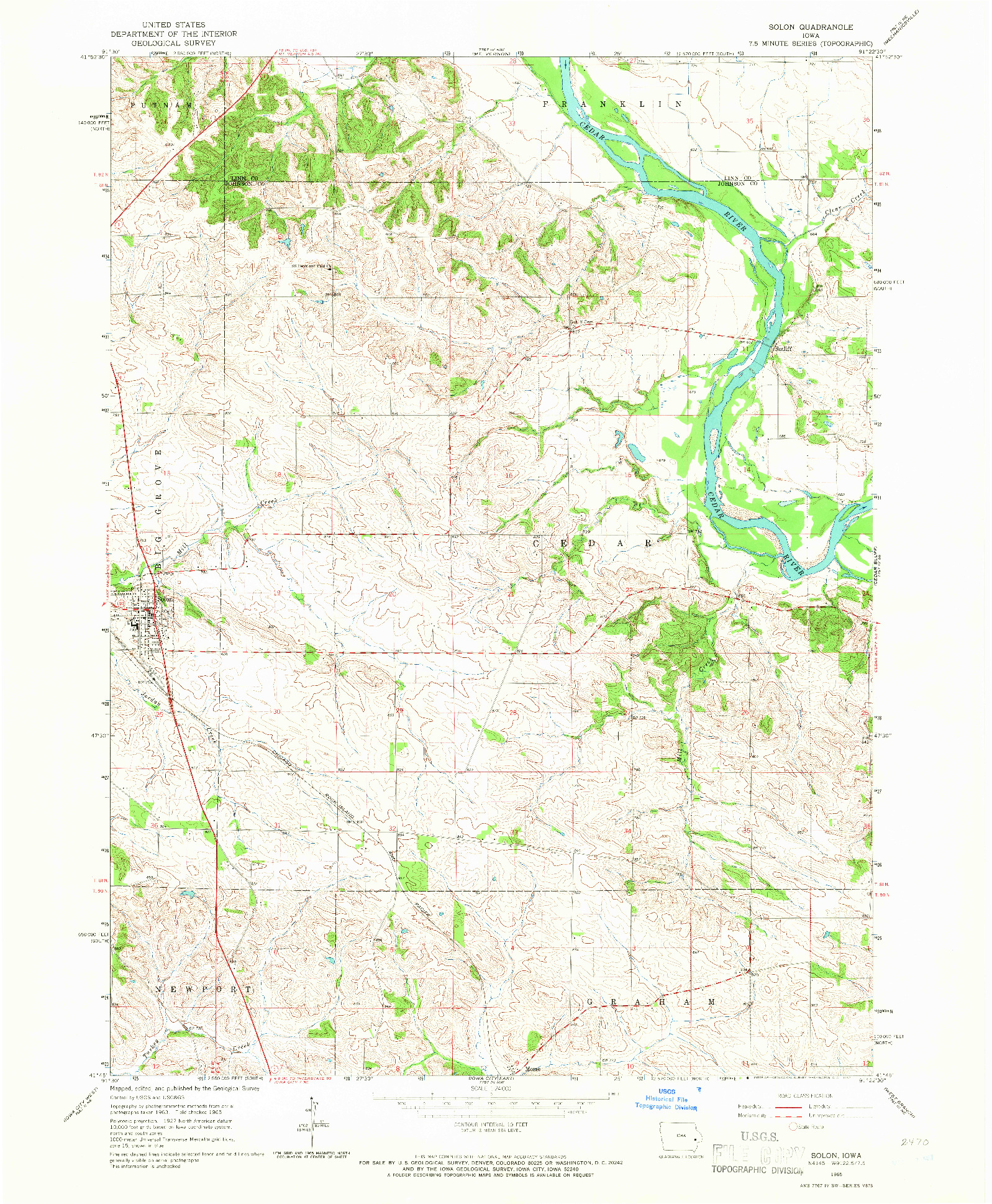 USGS 1:24000-SCALE QUADRANGLE FOR SOLON, IA 1965