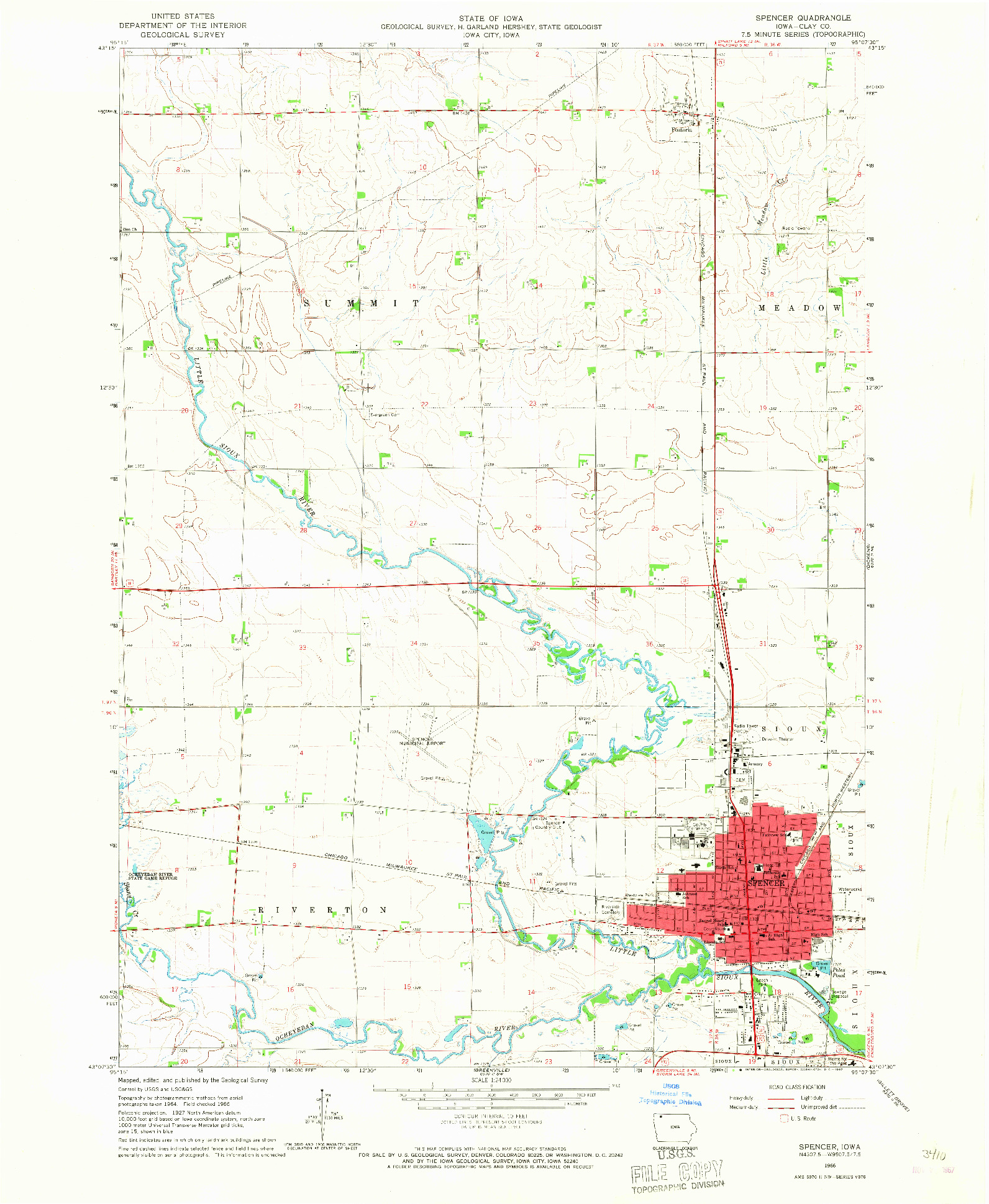 USGS 1:24000-SCALE QUADRANGLE FOR SPENCER, IA 1966